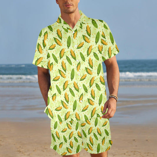 Agricultural Fresh Corn cob Print Pattern Men's Beach Shirt and Shorts Set