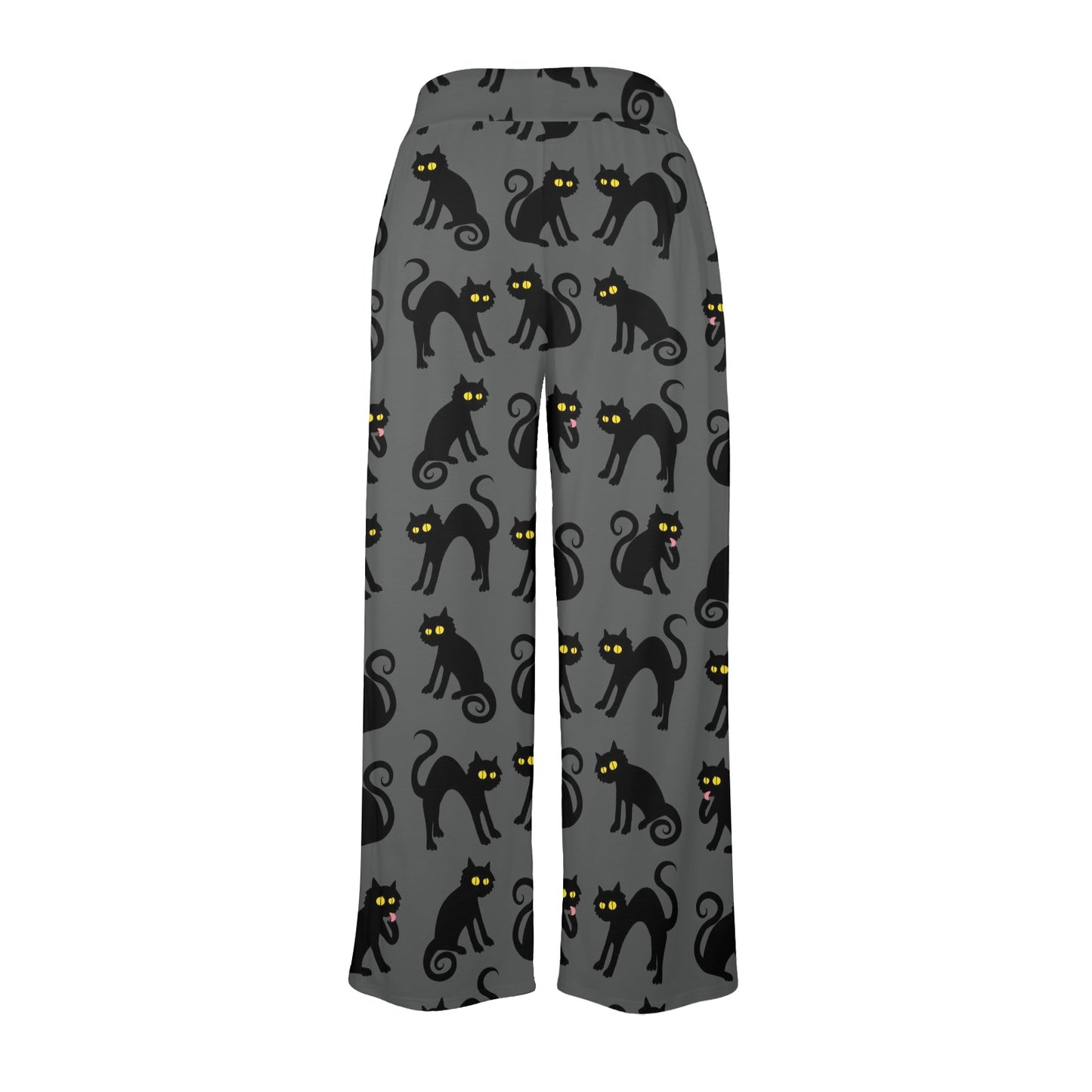 Black Cat Cute Print Pattern Women's Wide Leg Lounge Pants