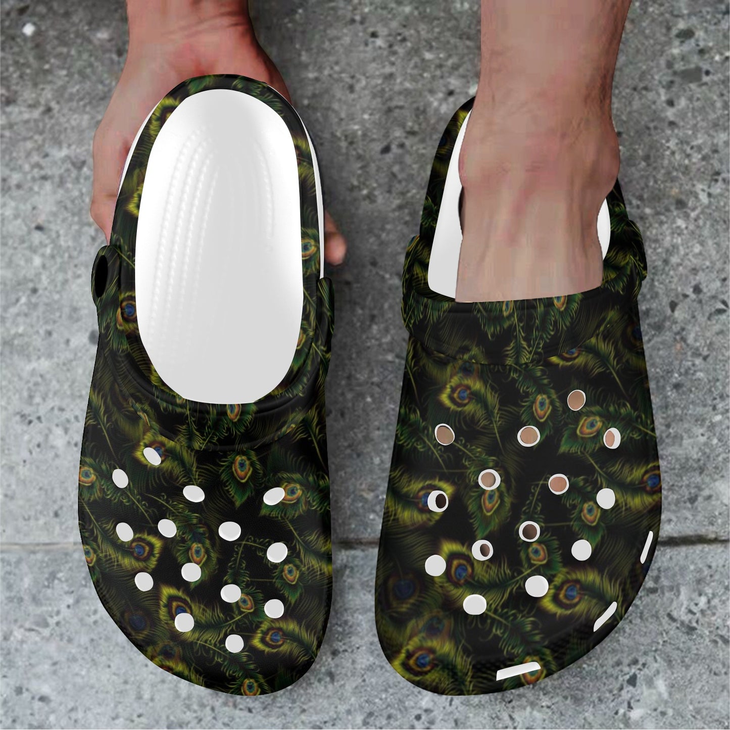 Peacock Feather Pattern Design Print Unisex Clogs Shoes