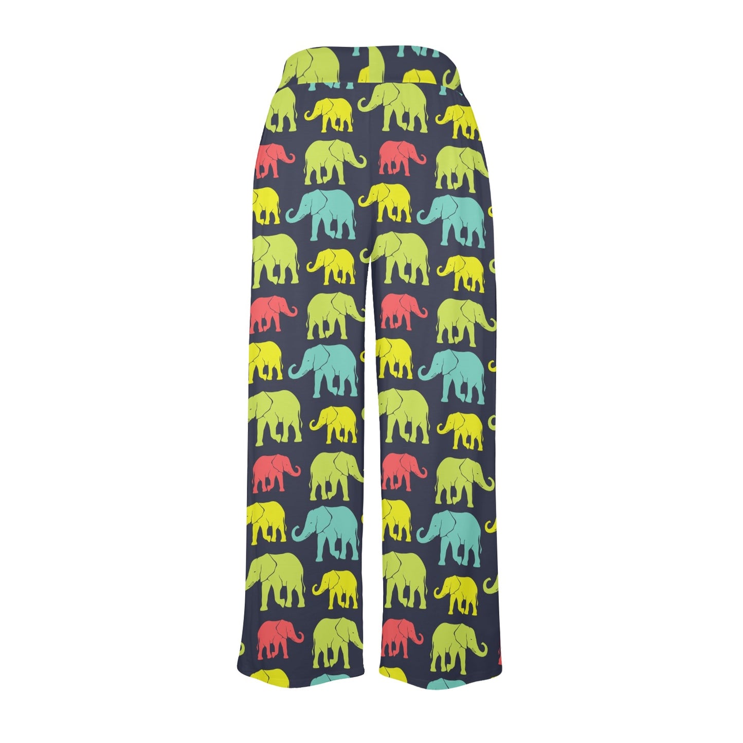 Elephant Neon Color Print Pattern Women's Wide Leg Lounge Pants