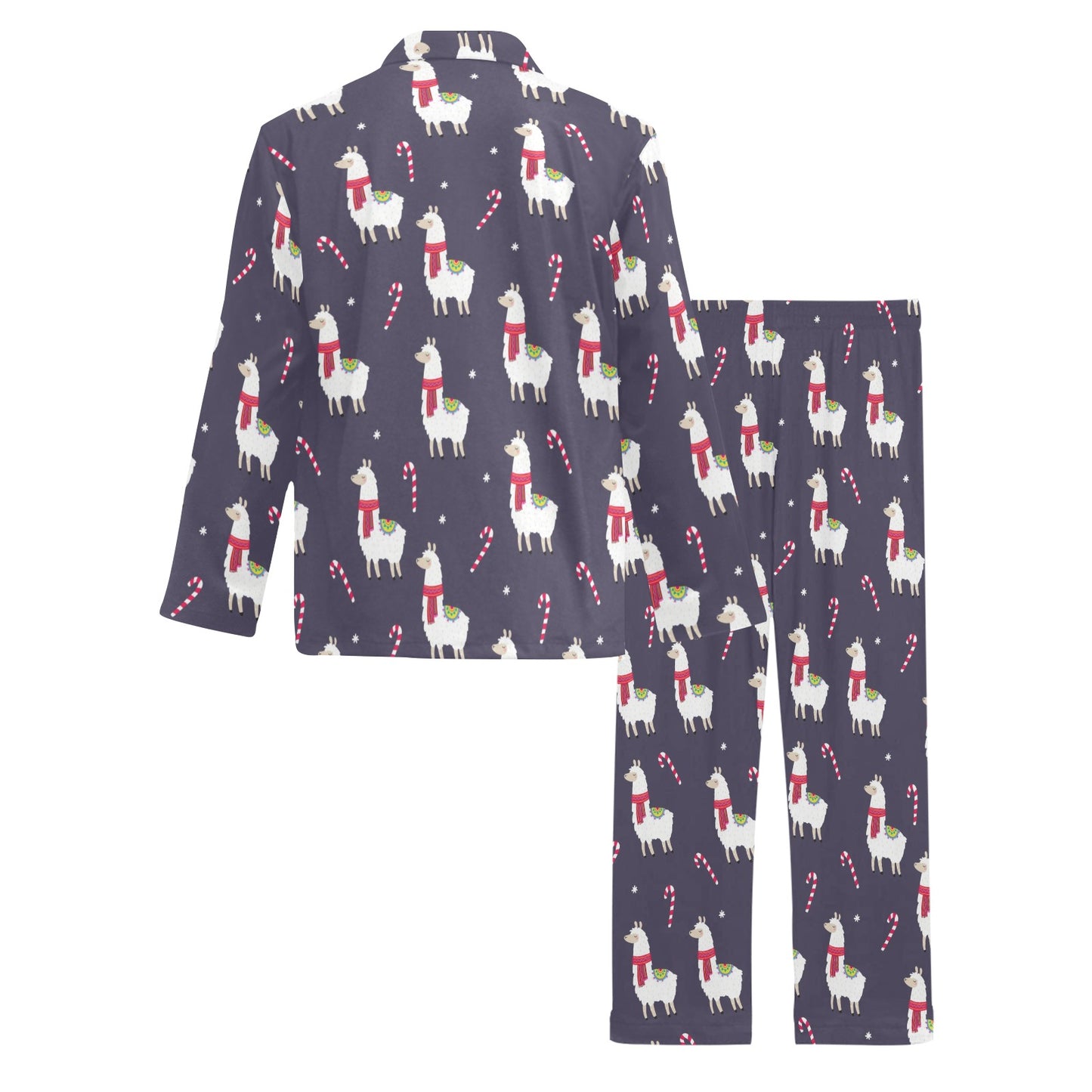 Llama with Candy Cane Themed Print Men's Long Pajama Set