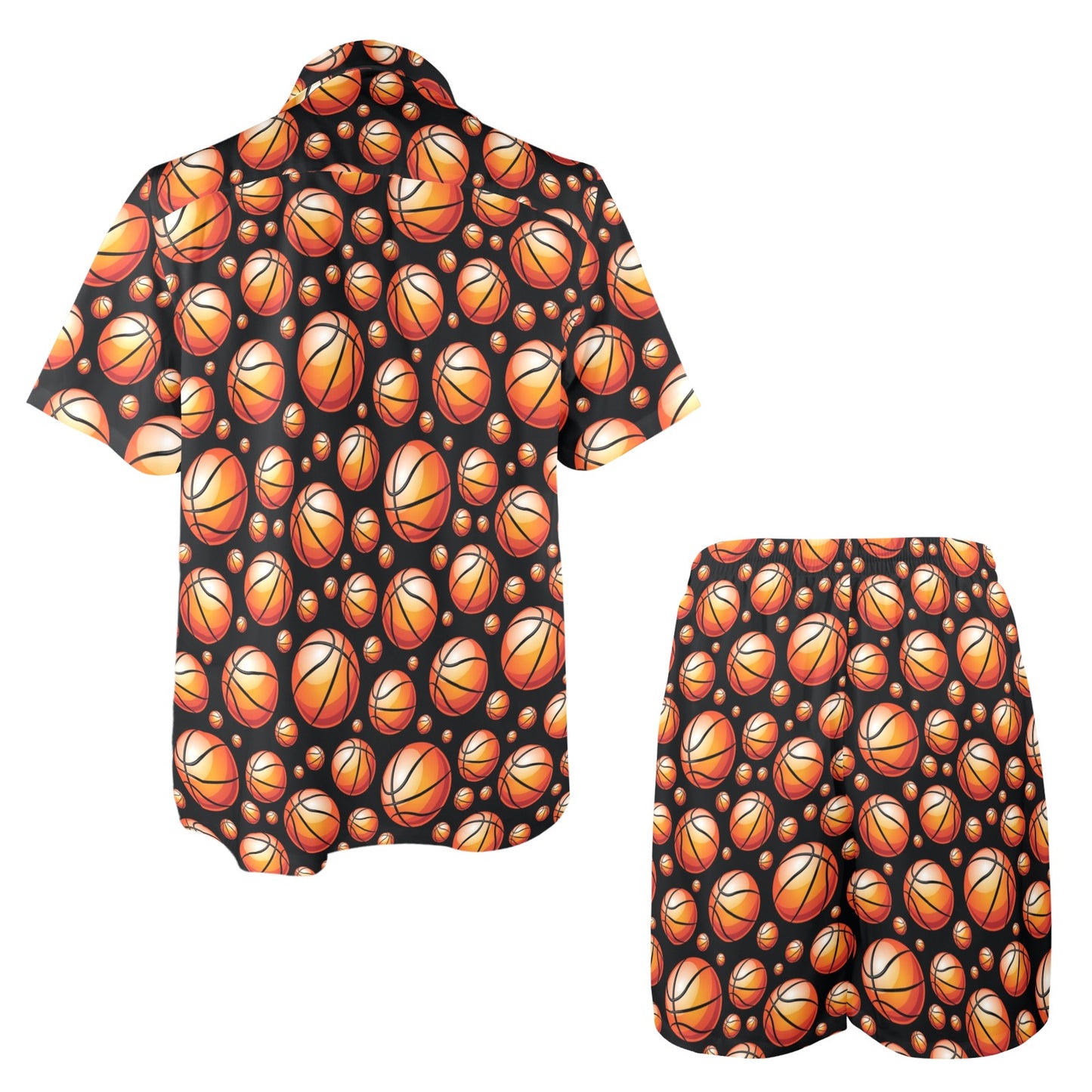 Basketball Black Background Pattern Men's Beach Shirt and Shorts Set