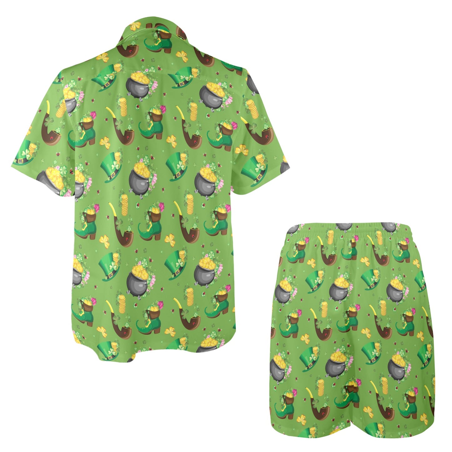 Shamrock Saint Patrick's Day Print Design LKS306 Men's Beach Shirt and Shorts Set