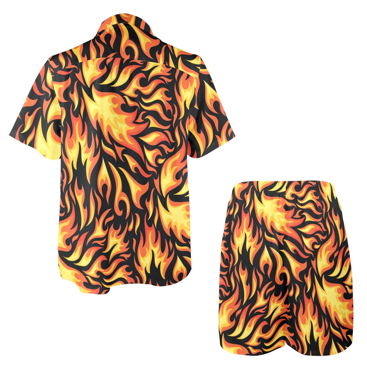 Flame Fire Design Pattern Men's Beach Shirt and Shorts Set
