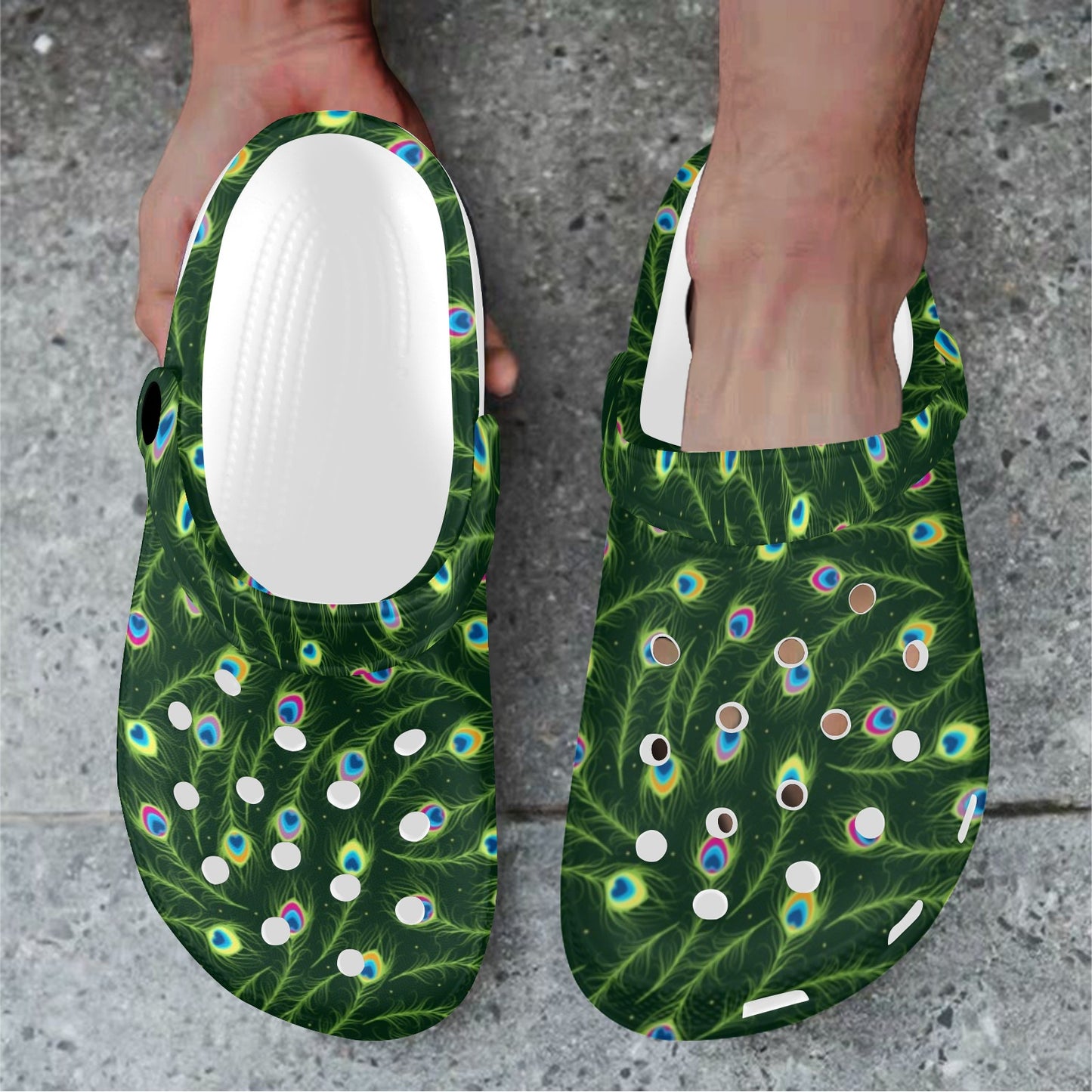 Peacock Feather Green Design Print Unisex Clogs Shoes