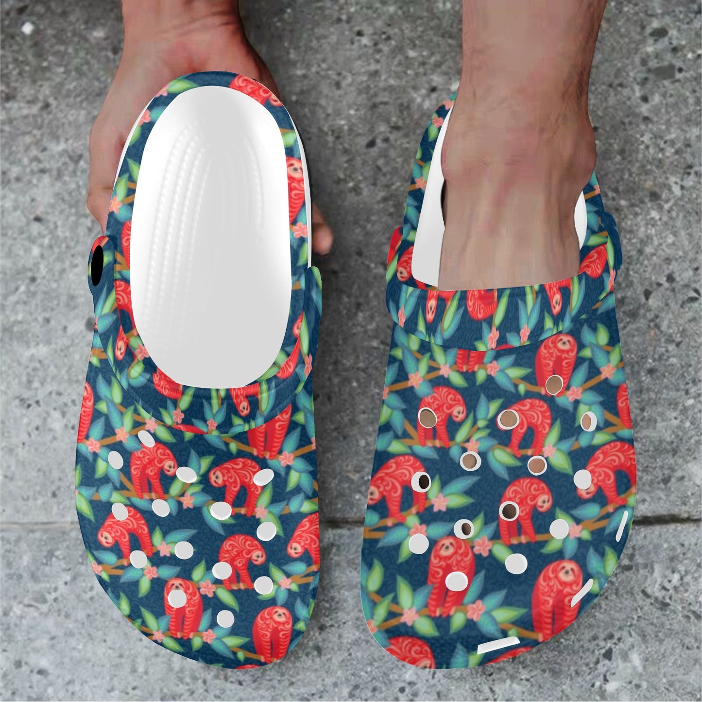 Sloth Red Design Themed Print Unisex Clogs Shoes