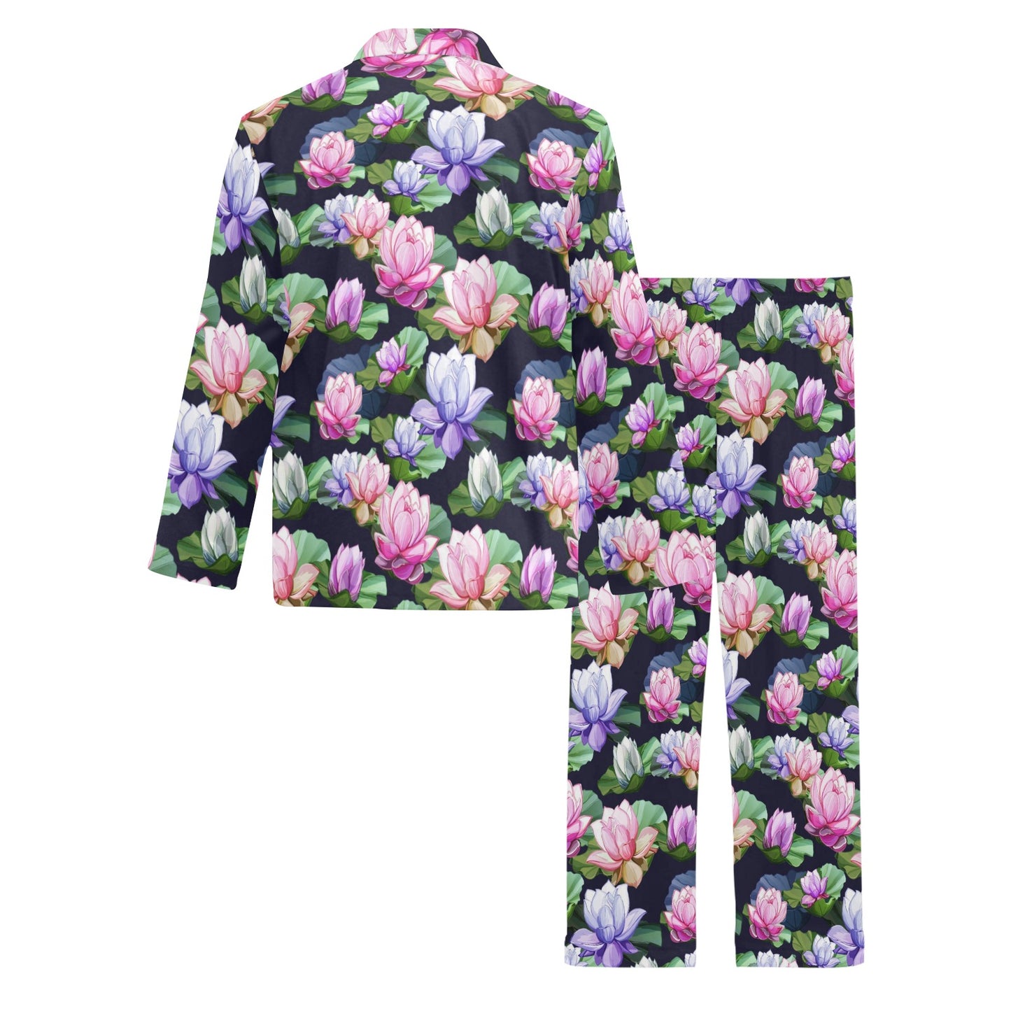 Lotus Flower Print Design Men's Long Pajama Set