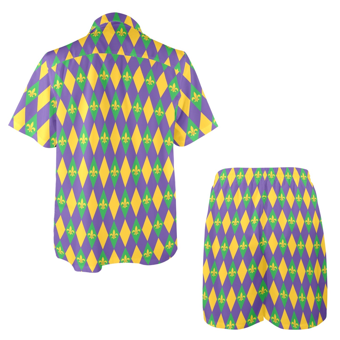 Mardi Gras Pattern Print Design 05 Men's Beach Shirt and Shorts Set