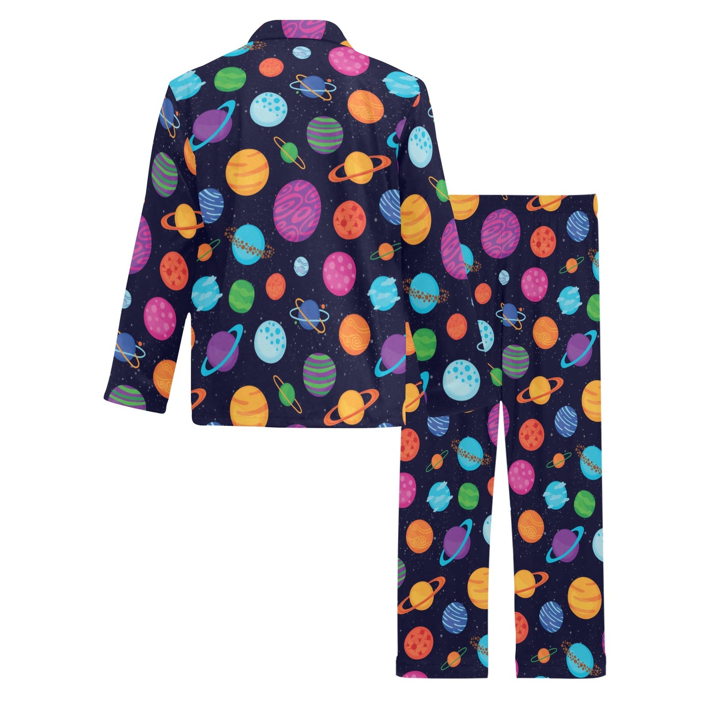Planet Multicolor Print Design LKS302 Men's Long Pajama Set