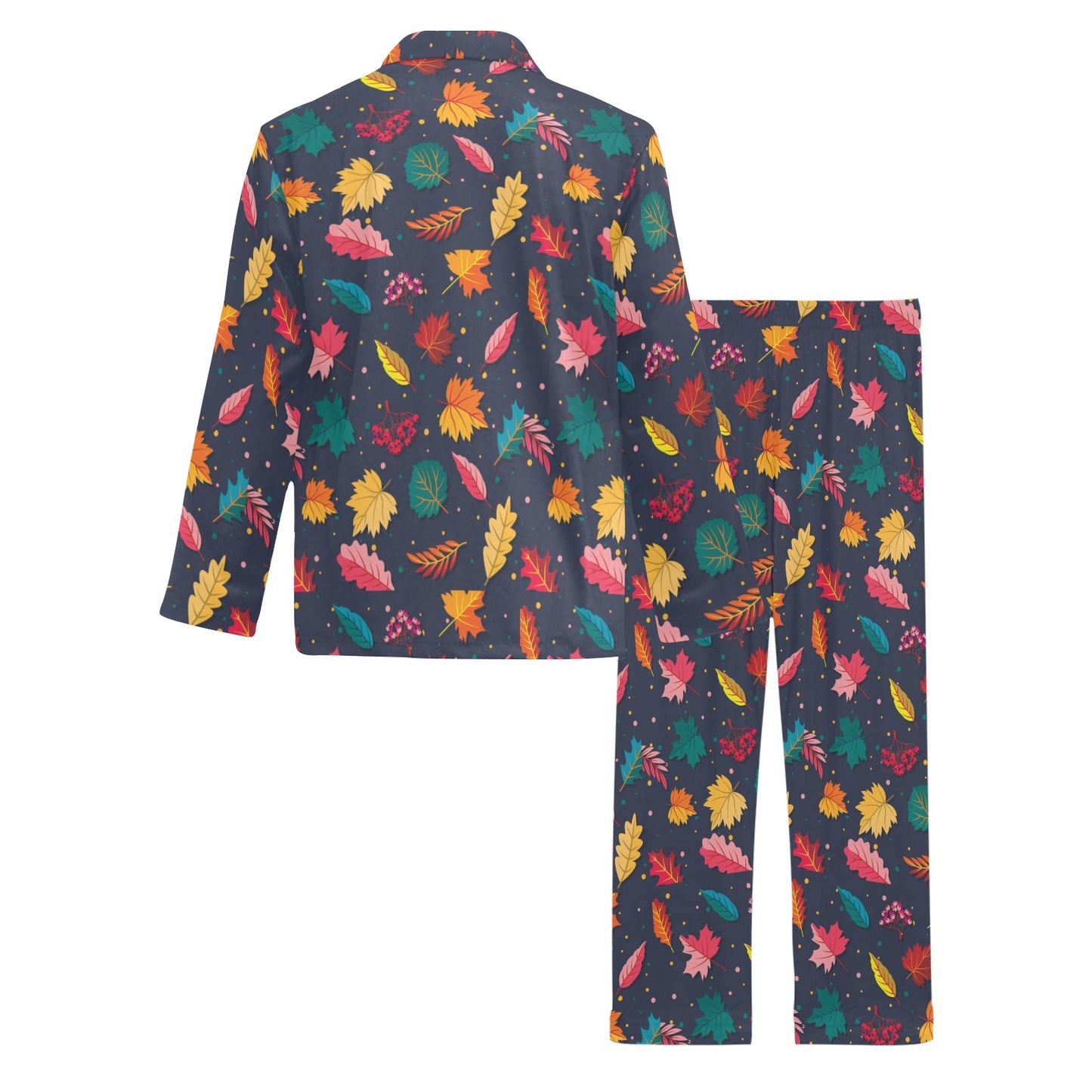 Elm Leave Colorful Print Pattern Men's Long Pajama Set