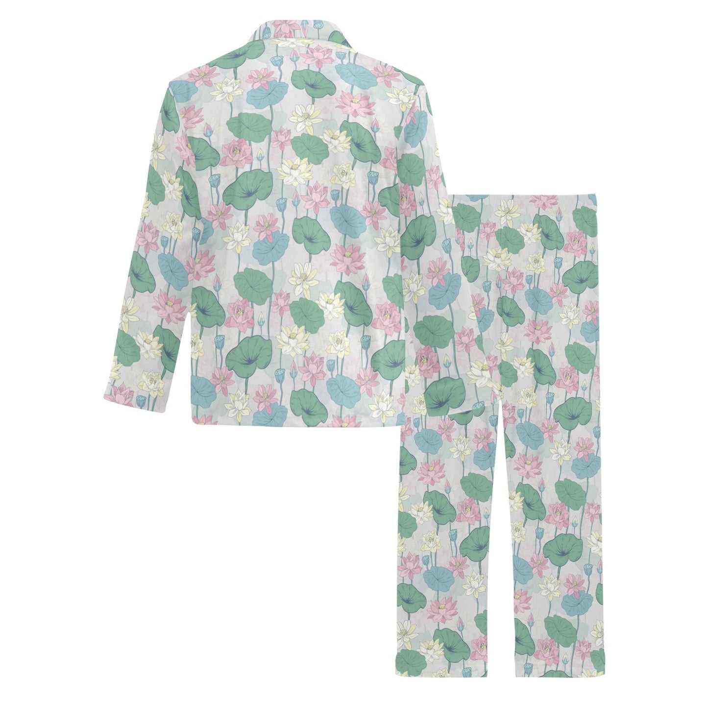 Water Lily Print Design LKS305 Men's Long Pajama Set