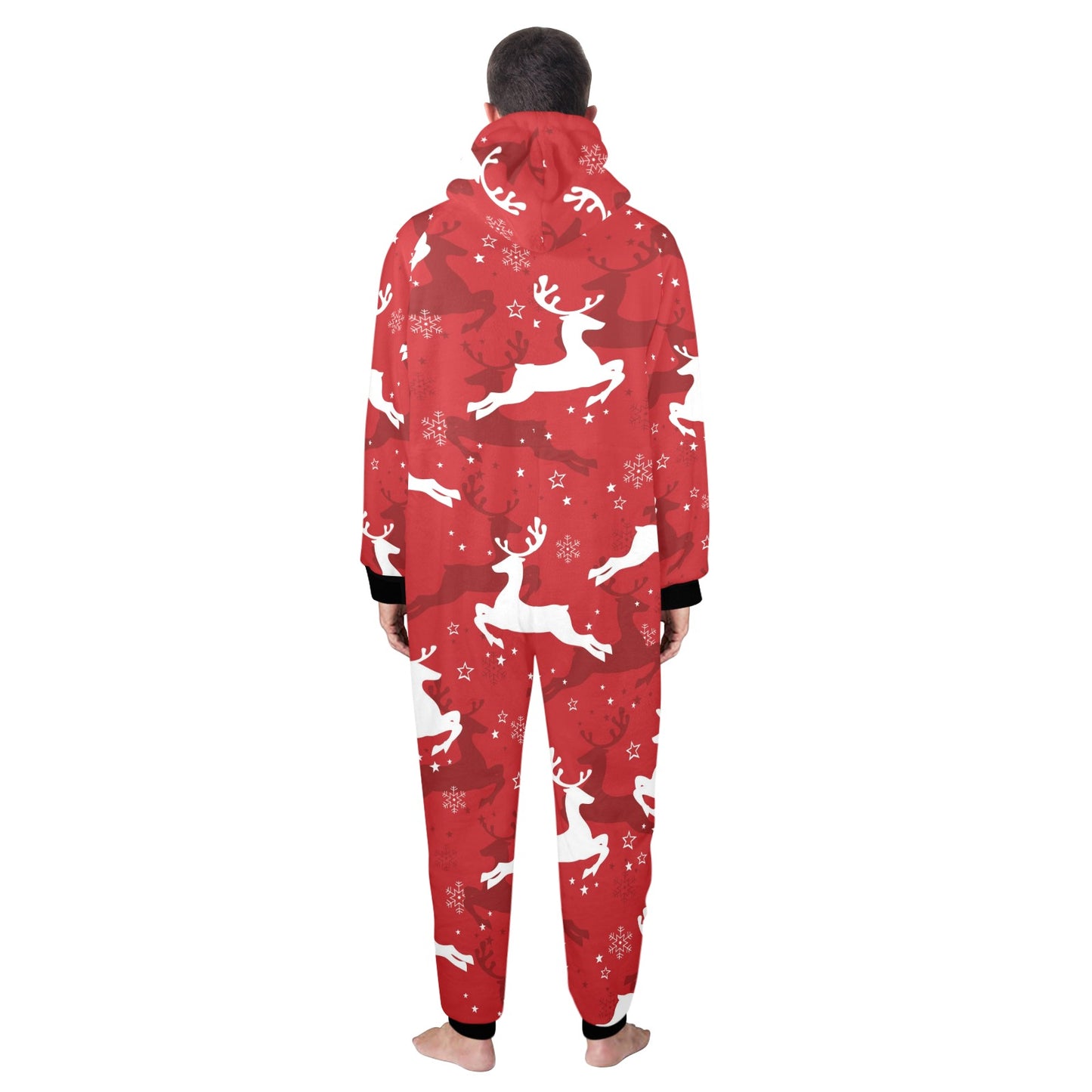 Reindeer Red Pattern Print Design 01 Hooded Fleece Onesie Pajama Jumpsuit