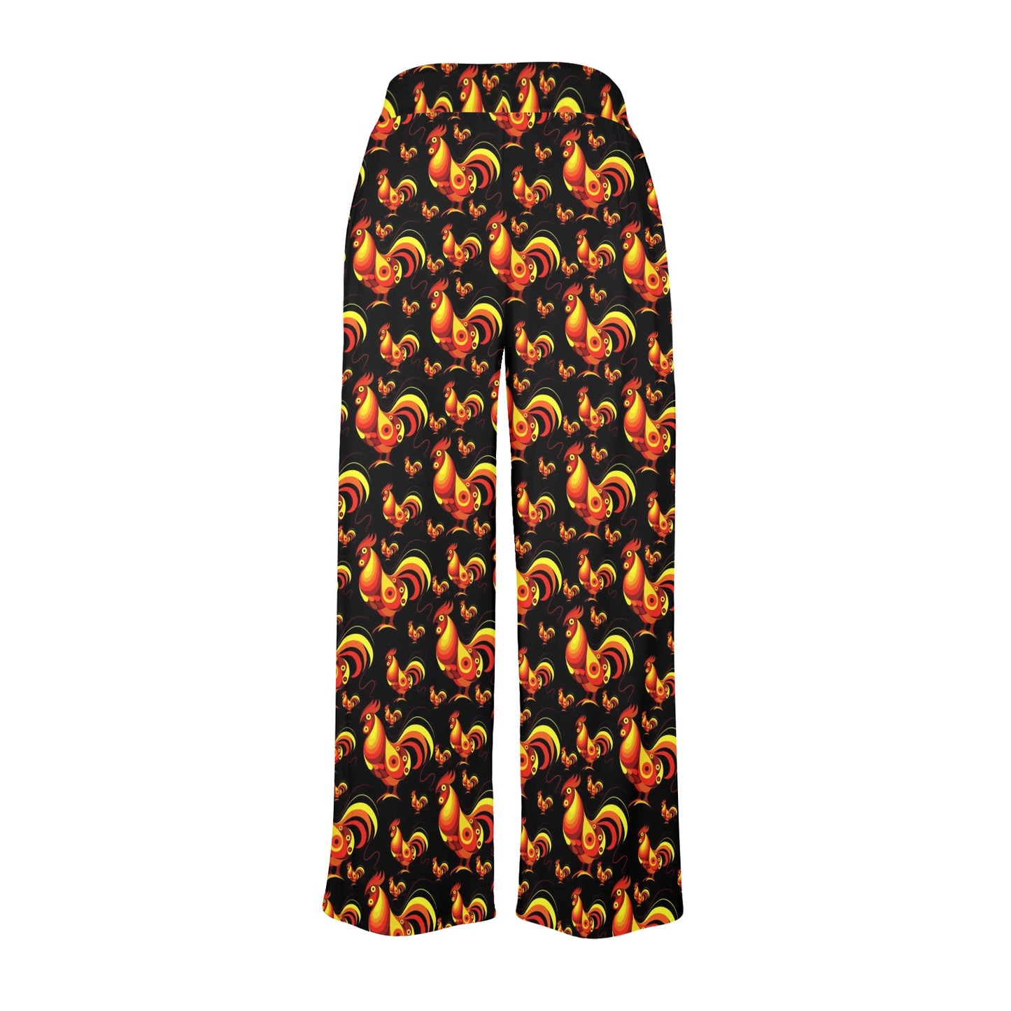Rooster Print Themed Women's Wide Leg Lounge Pants
