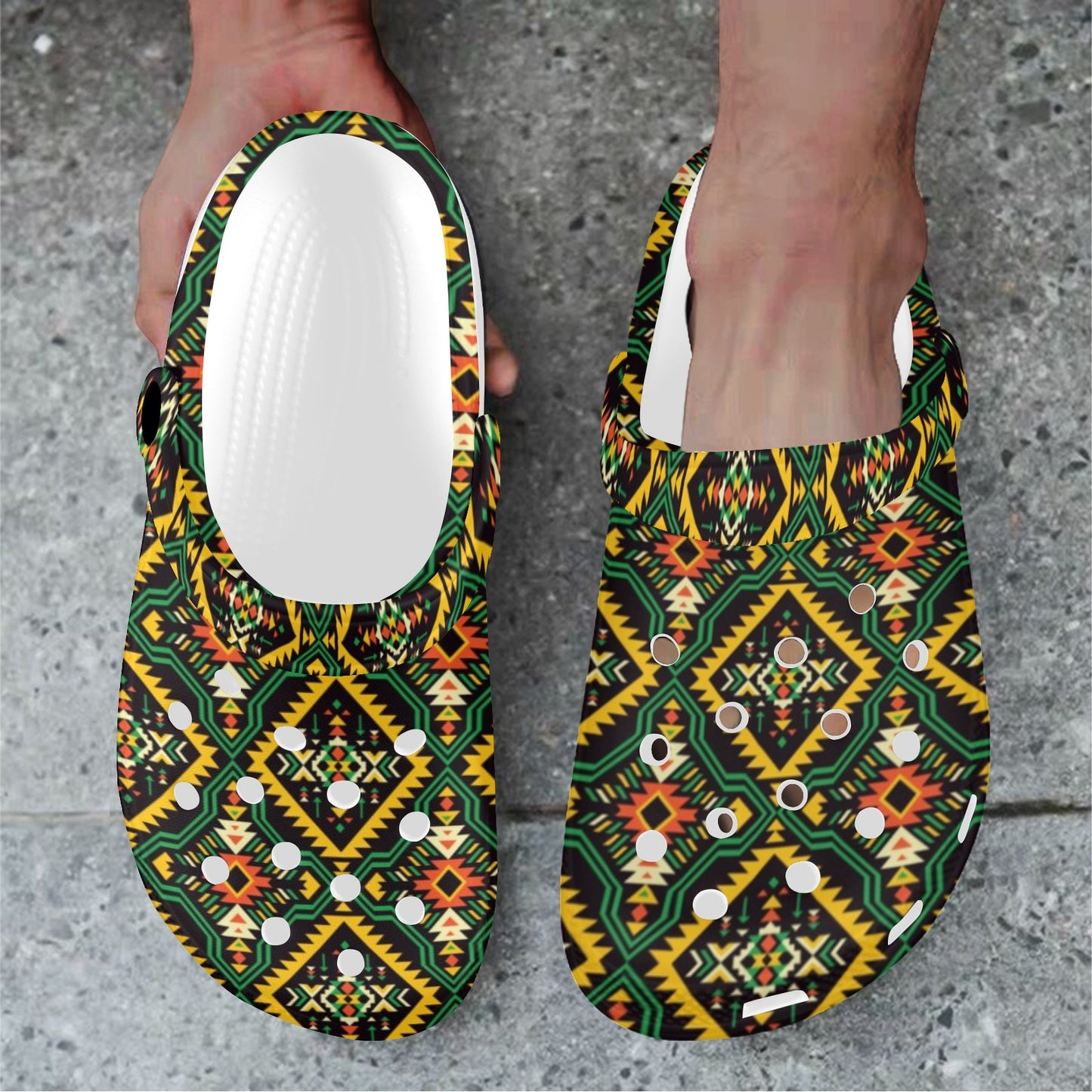 Kente Green Design African Print Unisex Clogs Shoes