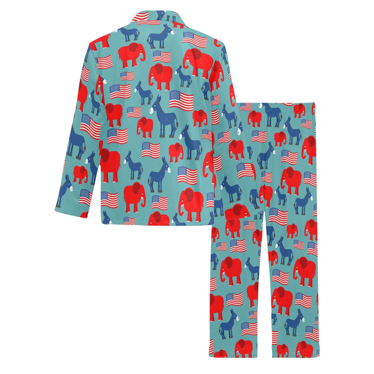 Donkey Red Elephant Pattern Print Design 03 Men's Long Pajama Set