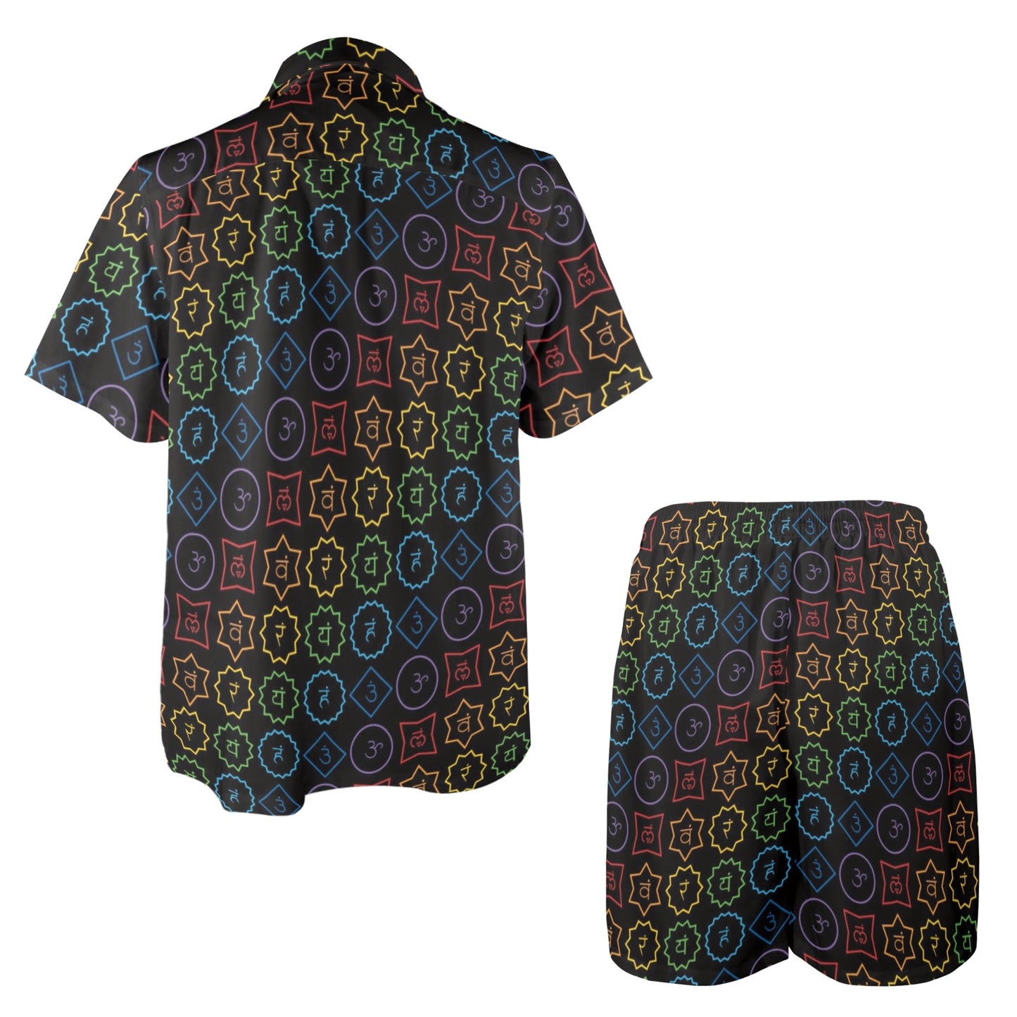 Chakra Colorful Symbol Pattern Men's Beach Shirt and Shorts Set