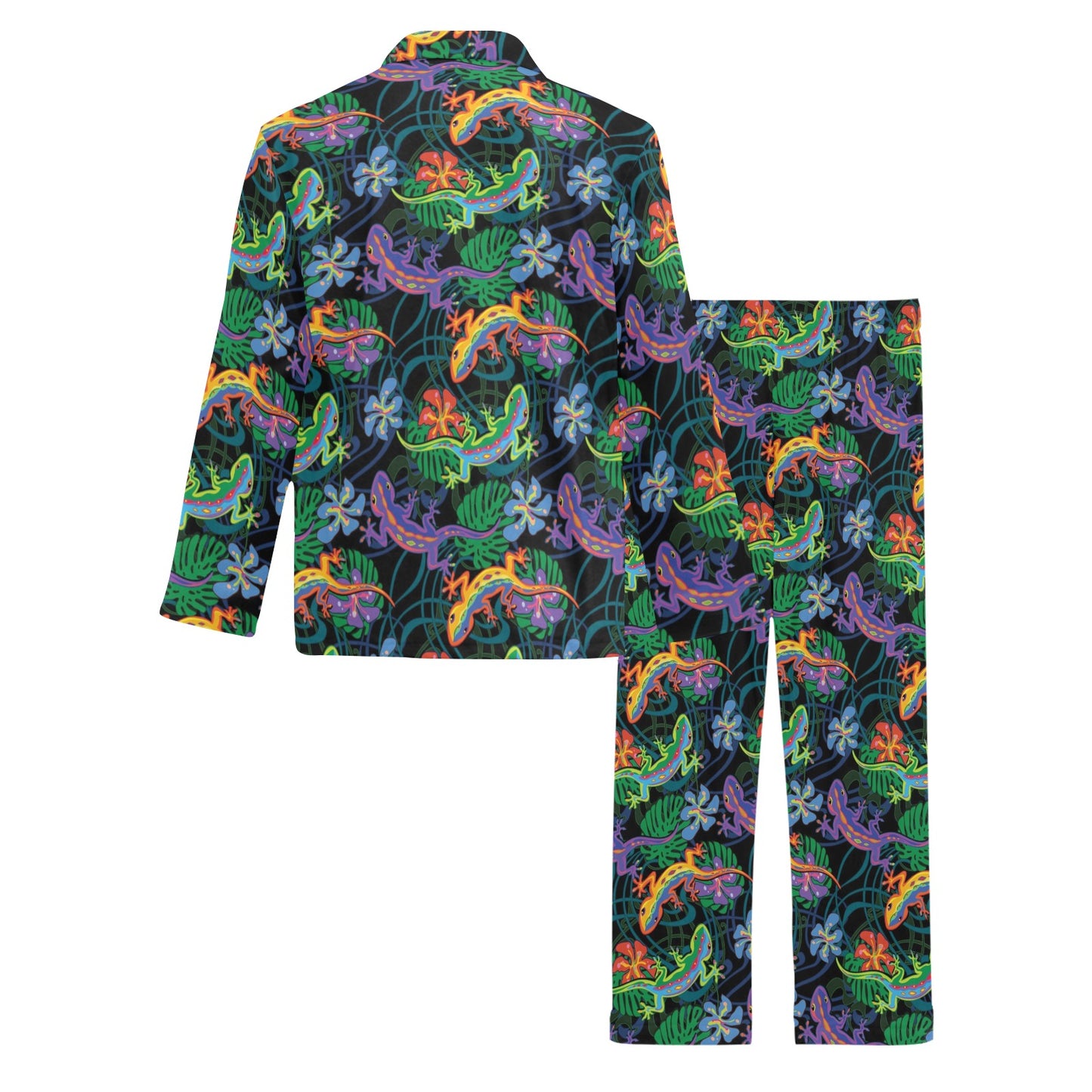 Gecko Colorful Pattern Print Design 01 Men's Long Pajama Set