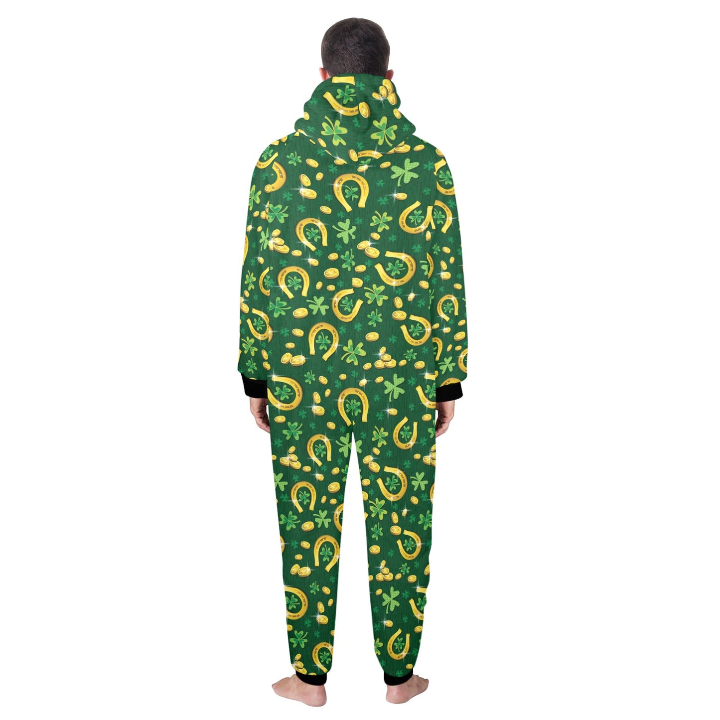 Shamrock Horse Shoes Saint Patrick's Day Print Design LKS307 Hooded Fleece Onesie Pajama Jumpsuit