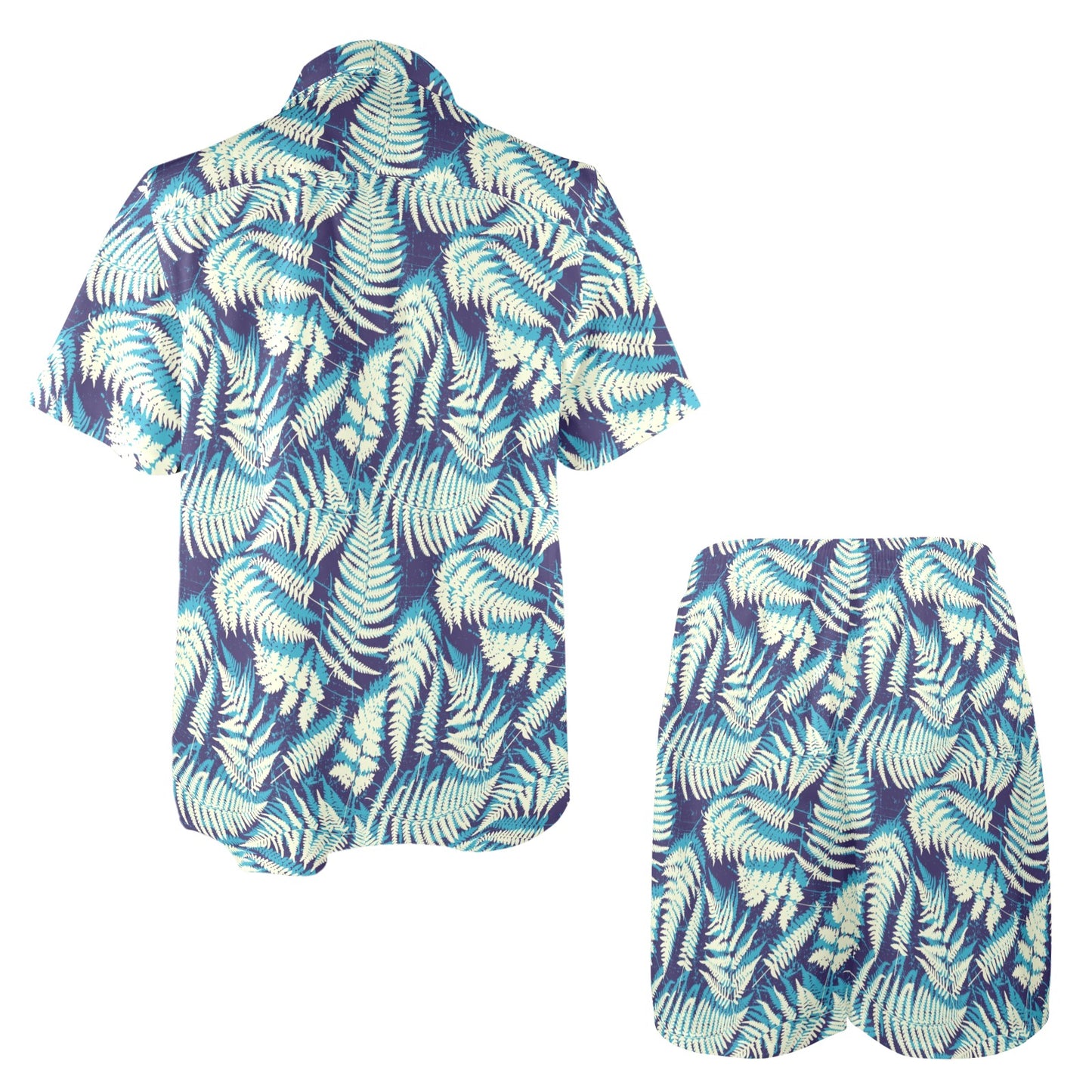Fern Leave Summer Print Pattern Men's Beach Shirt and Shorts Set
