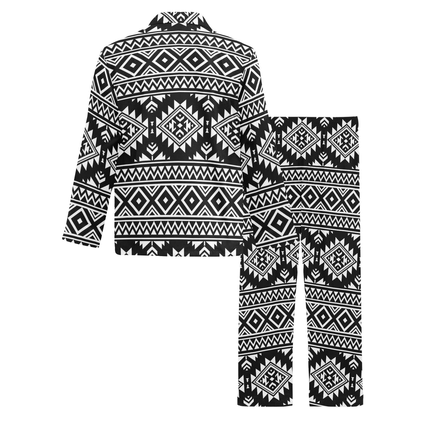 Aztec Black White Print Pattern Men's Long Pajama Set