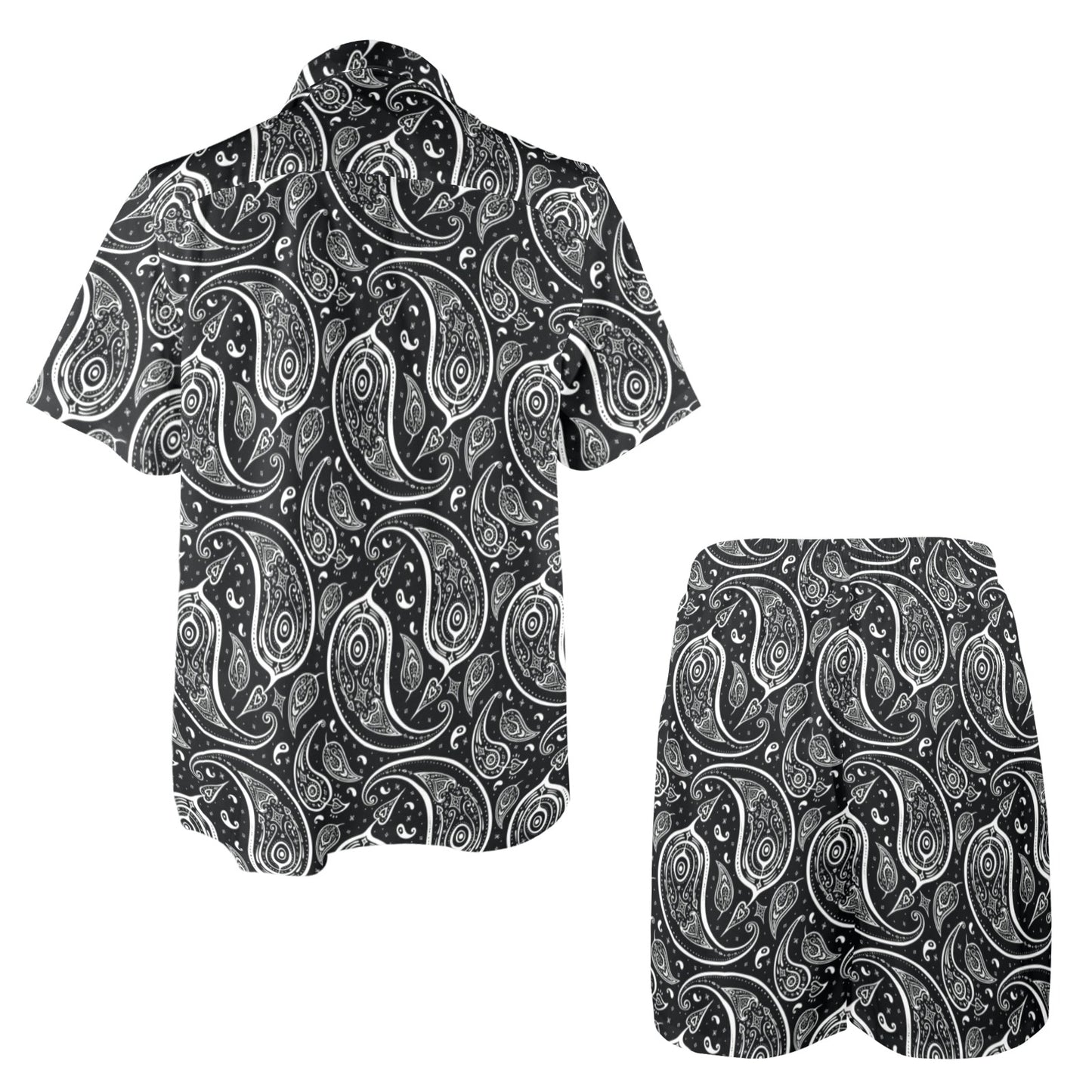 Paisley Black Design Print Men's Beach Shirt and Shorts Set