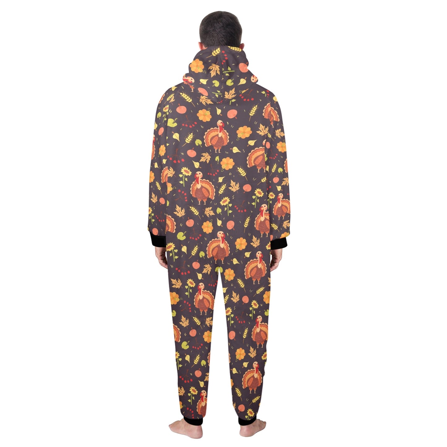 Thanksgiving Print Design LKS305 Hooded Fleece Onesie Pajama Jumpsuit