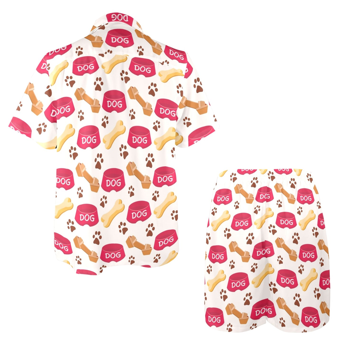 Dog paw bone Design Print Pattern JJ0119 Men's Beach Shirt and Shorts Set