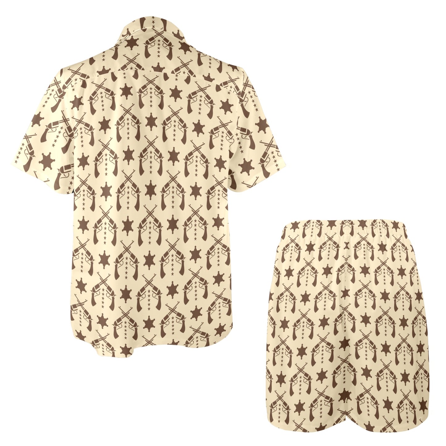 Western Cowboy Print Design LKS302 Men's Beach Shirt and Shorts Set