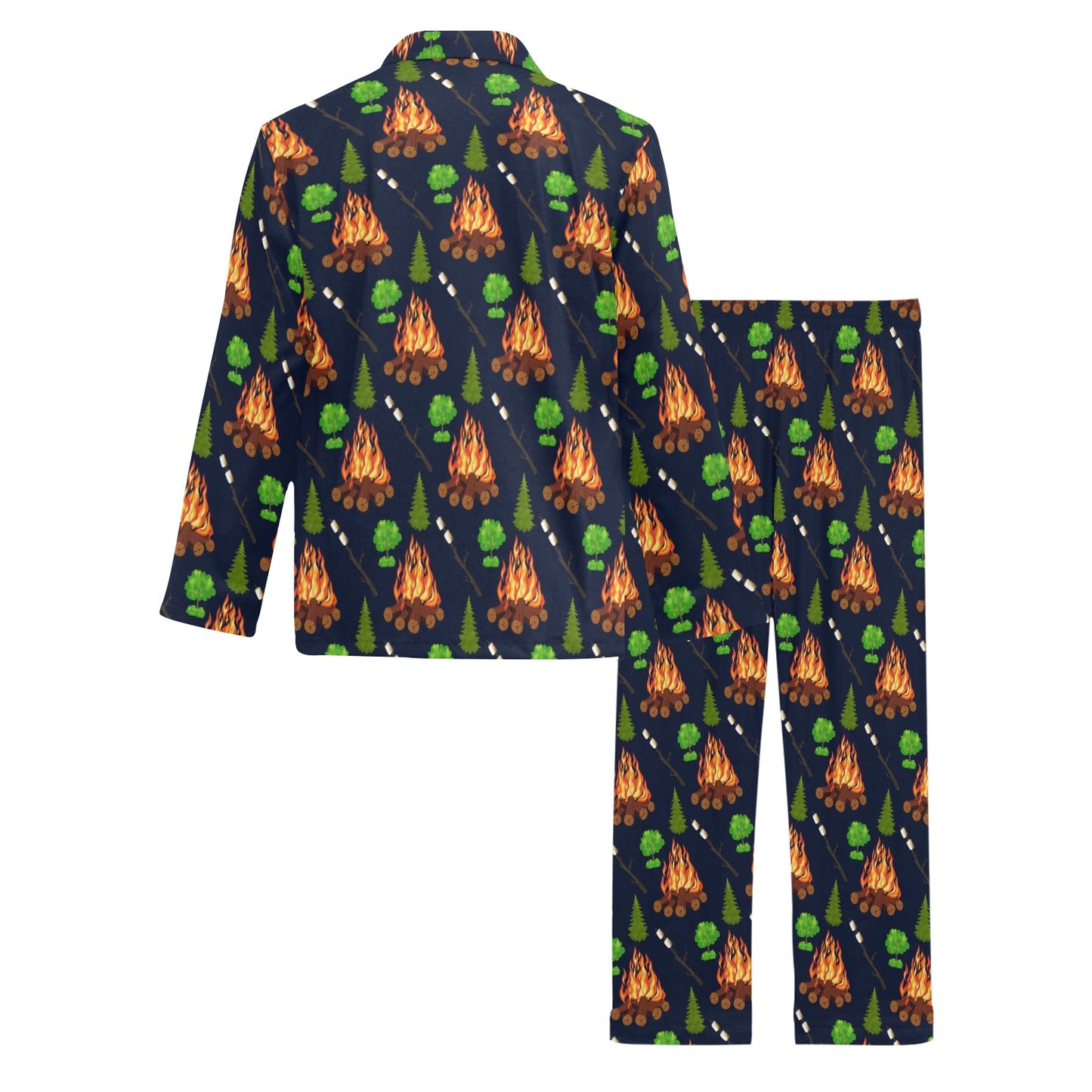 Camfire marshmallow Camping Design Print Men's Long Pajama Set