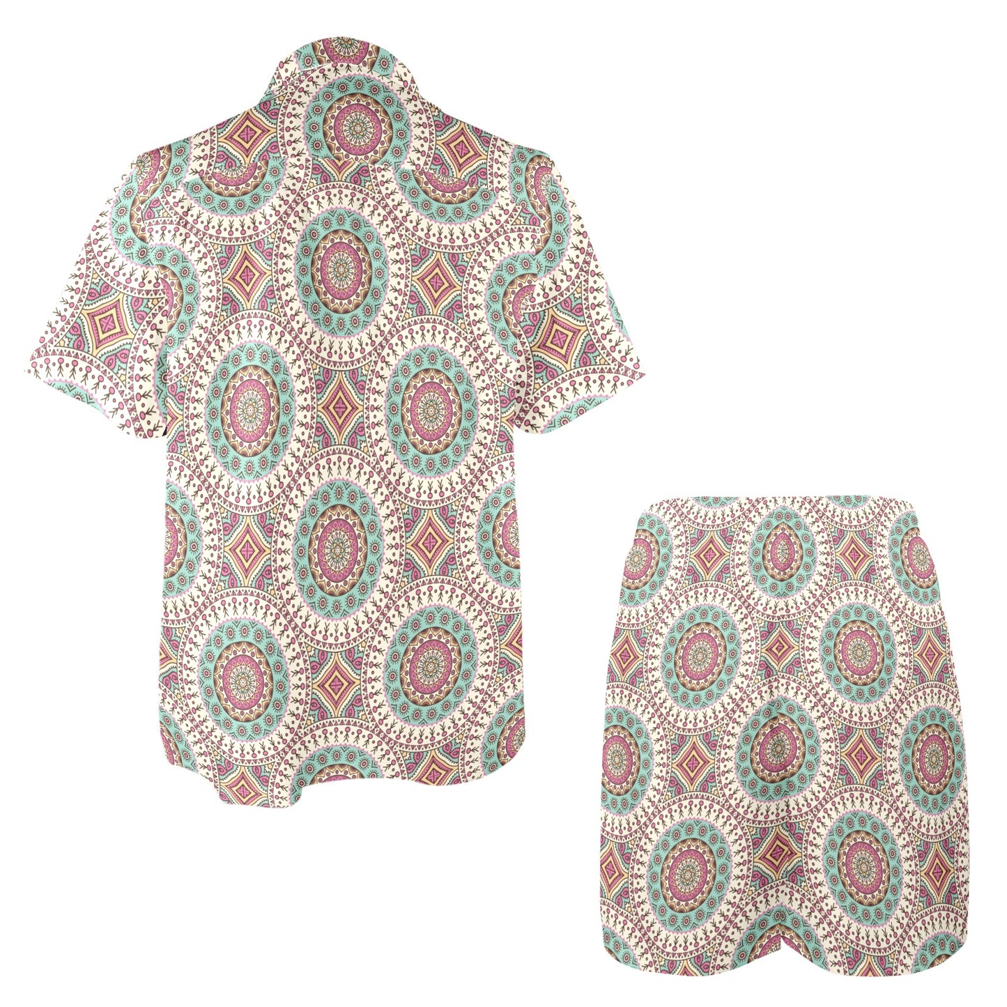 Bohemian Round Style Print Men's Beach Shirt and Shorts Set