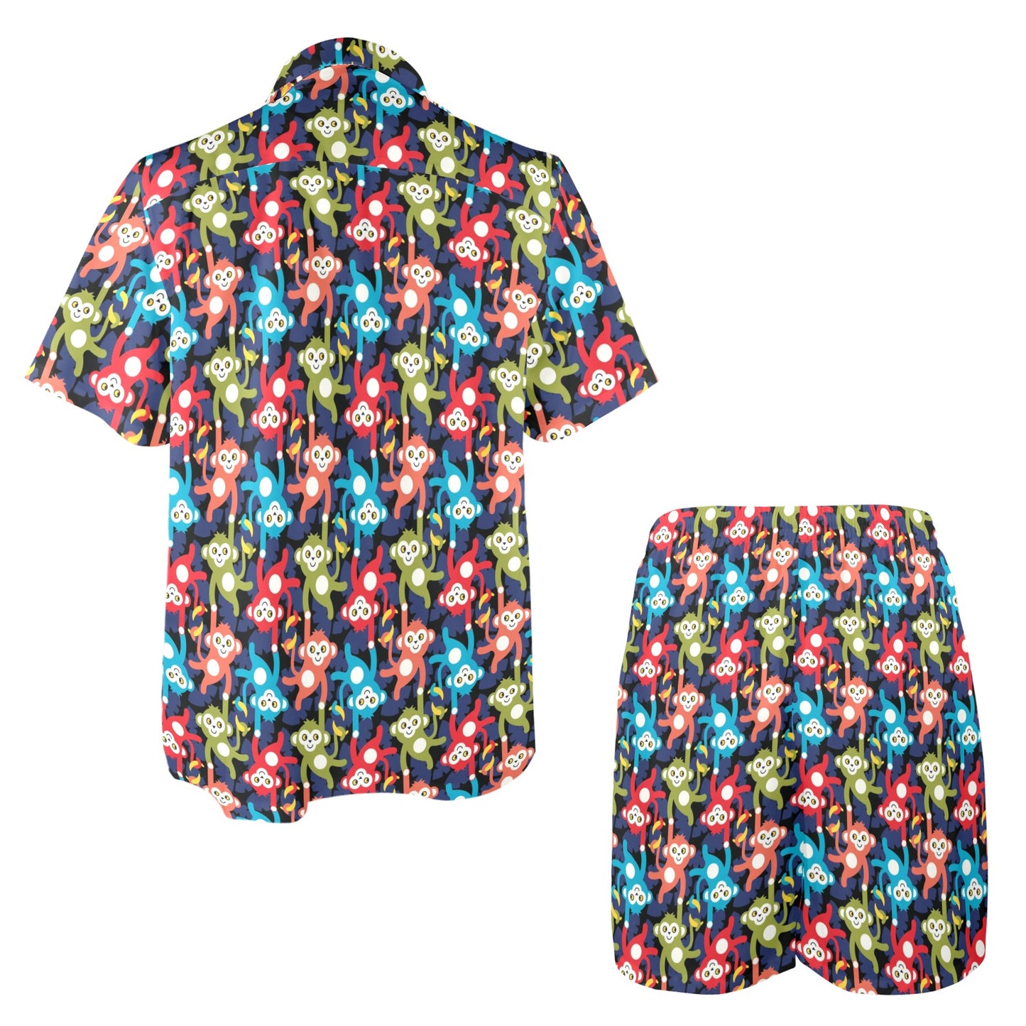 Monkey Colorful Design Themed Print Men's Beach Shirt and Shorts Set
