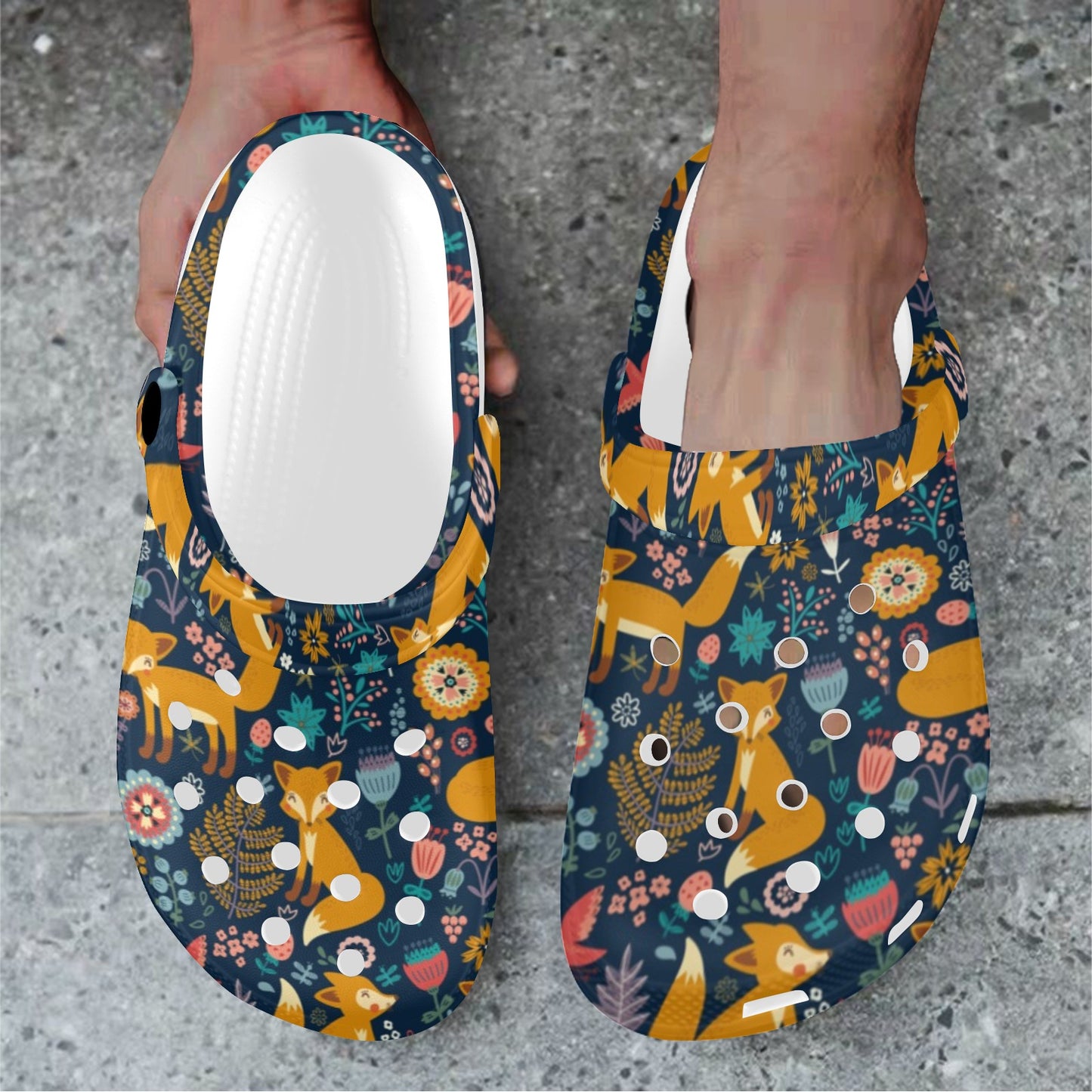 Fox Cute Jungle Print Pattern Unisex Clogs Shoes