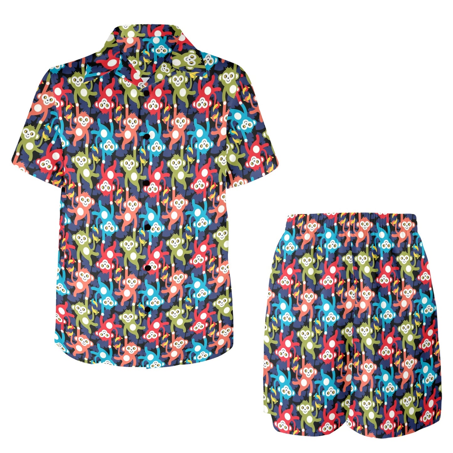 Monkey Colorful Design Themed Print Men's Beach Shirt and Shorts Set