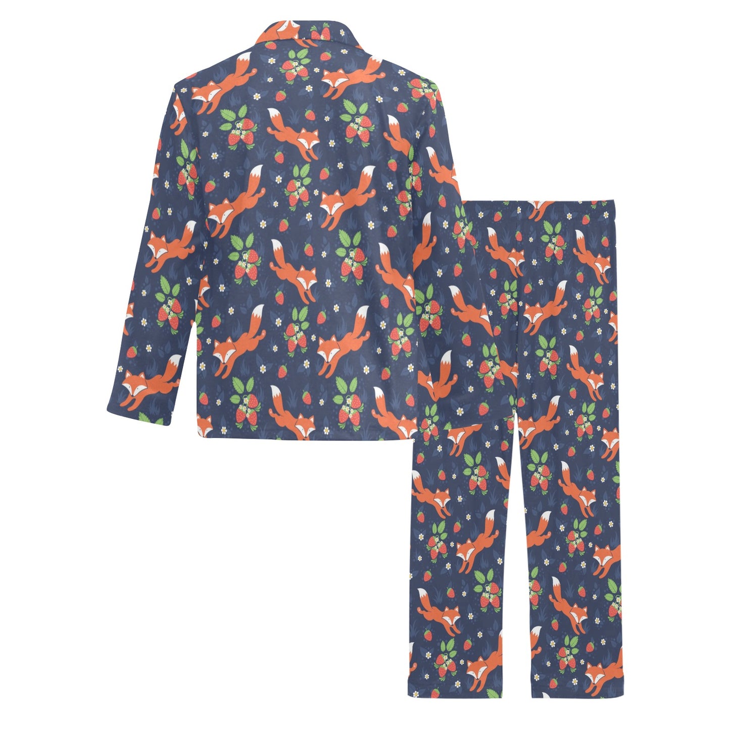 Fox Strawberry Print Pattern Men's Long Pajama Set