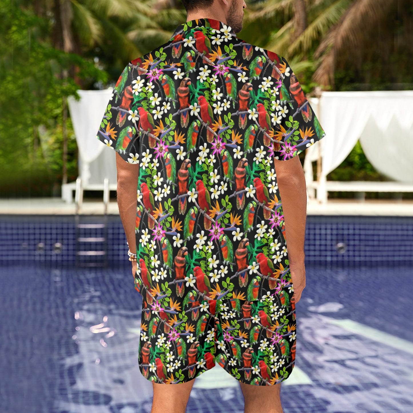 Parrot Design Print Men's Beach Shirt and Shorts Set