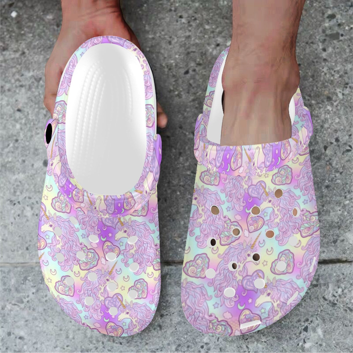 Unicorn Rainbow Star Heart Print Unisex Clogs Shoes
