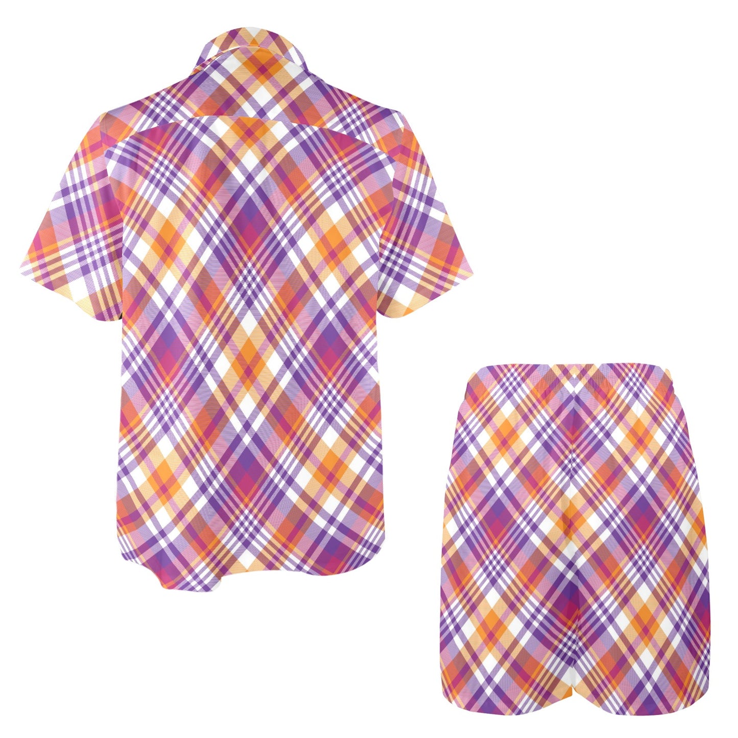Madras Pattern Print Design 02 Men's Beach Shirt and Shorts Set