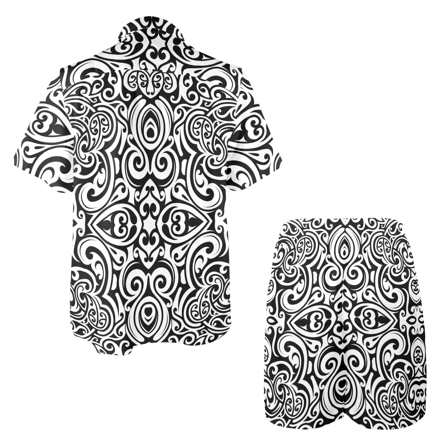 Polynesian Tattoo Pattern Men's Beach Shirt and Shorts Set