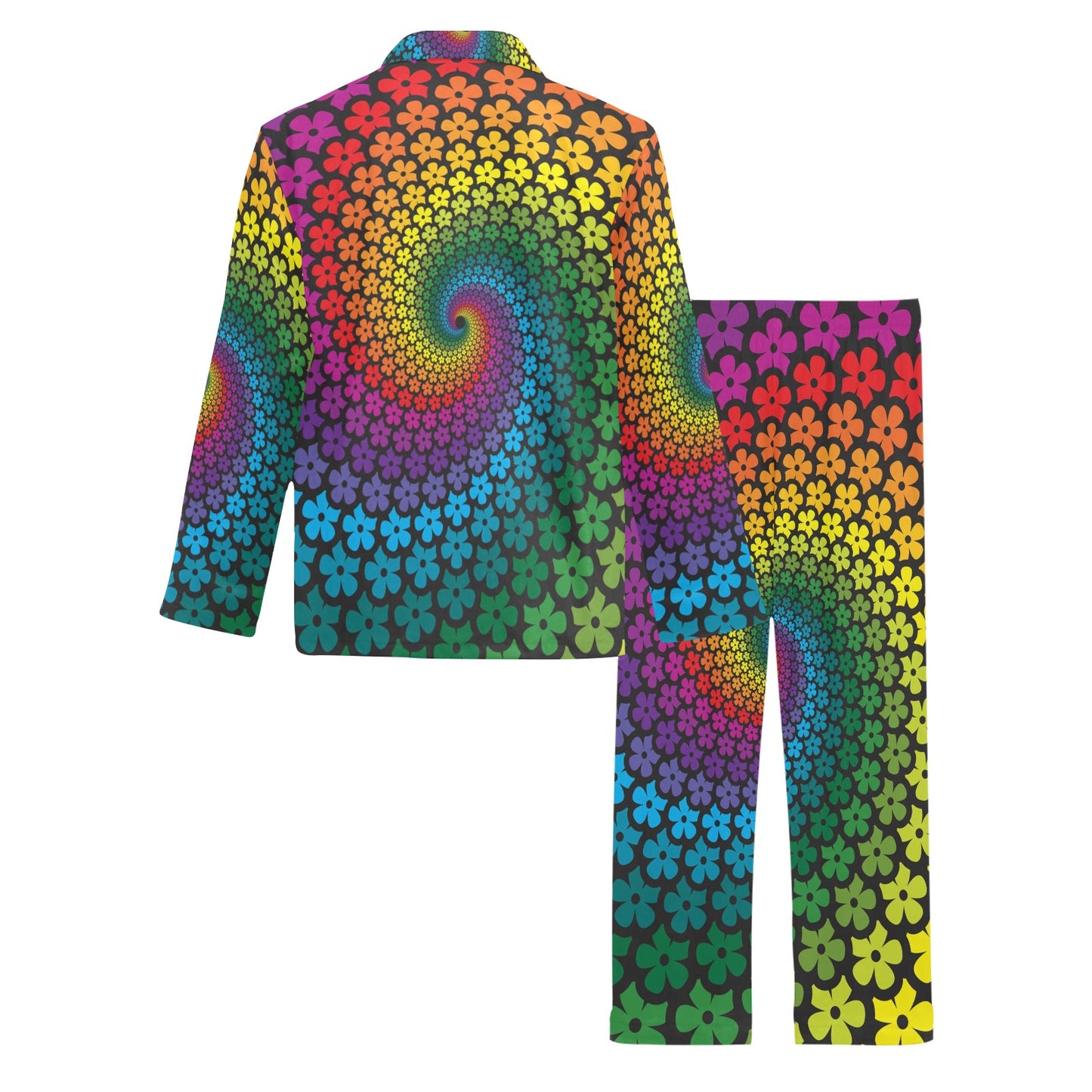 Flower Power Rainbow Spiral Print Men's Long Pajama Set