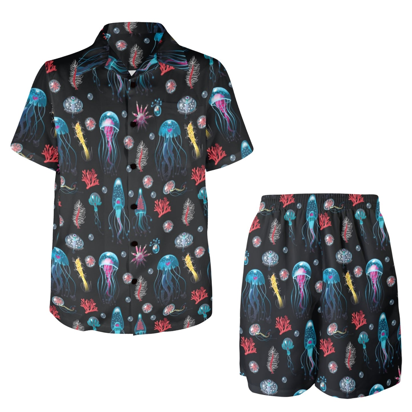 Jellyfish Underwater Print Men's Beach Shirt and Shorts Set
