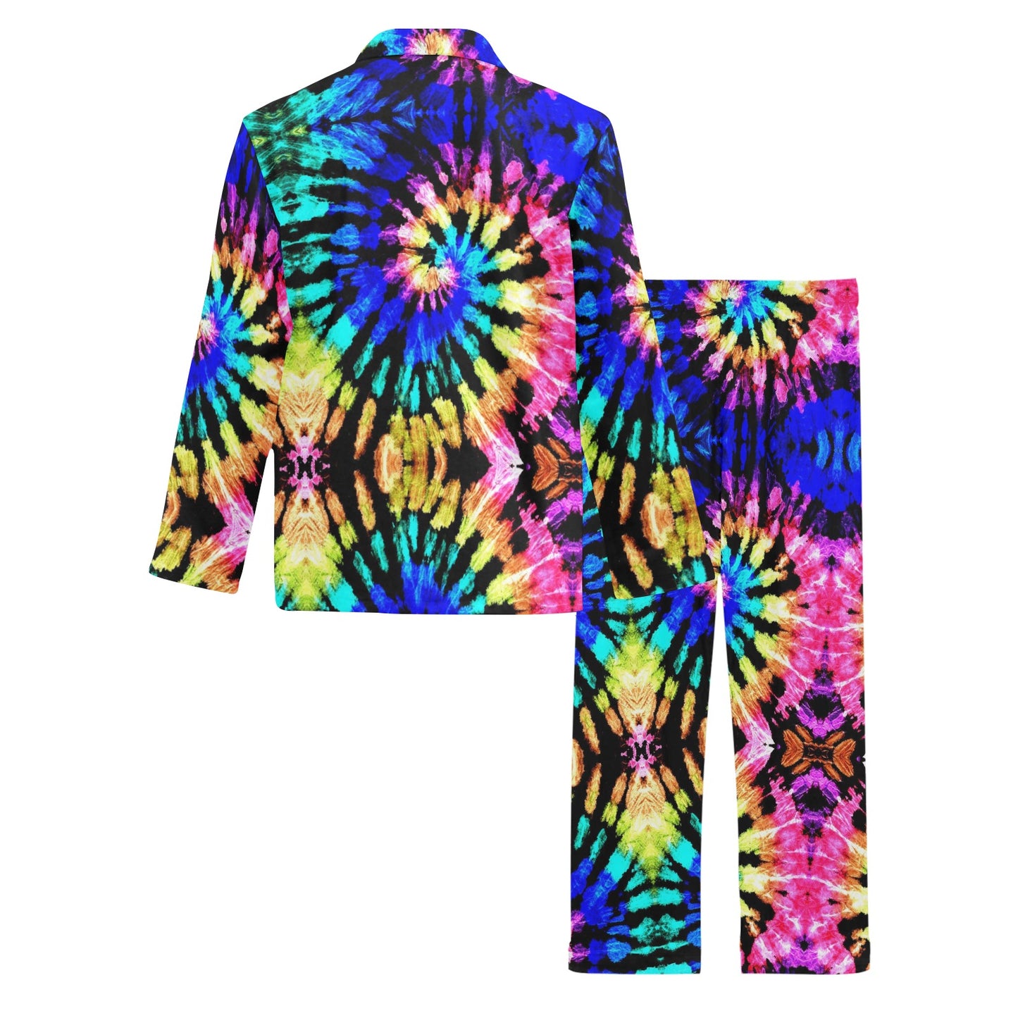 Tie Dye Rainbow Design Print Men's Long Pajama Set