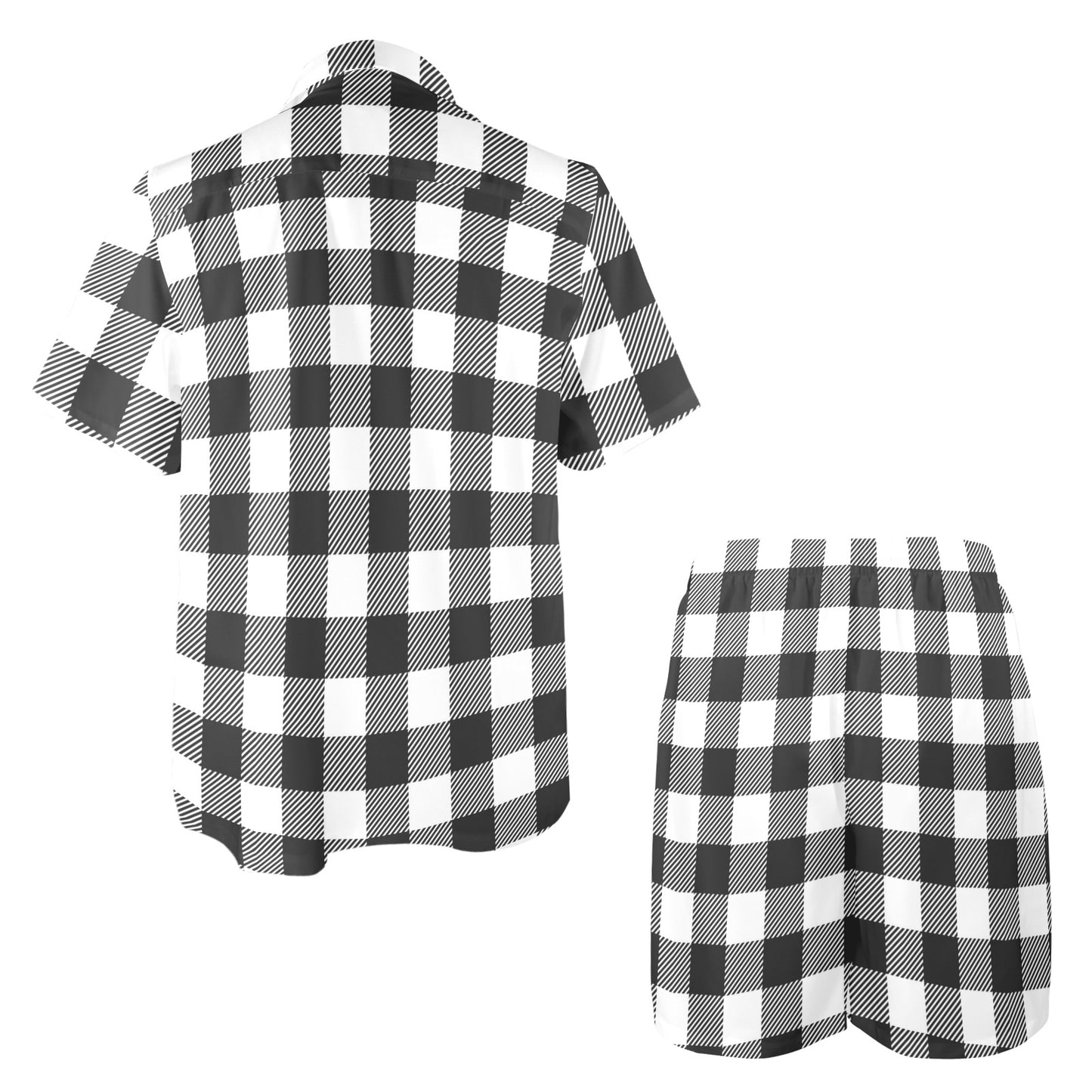 Buffalo check Black white Pattern Print Design 04 Men's Beach Shirt and Shorts Set