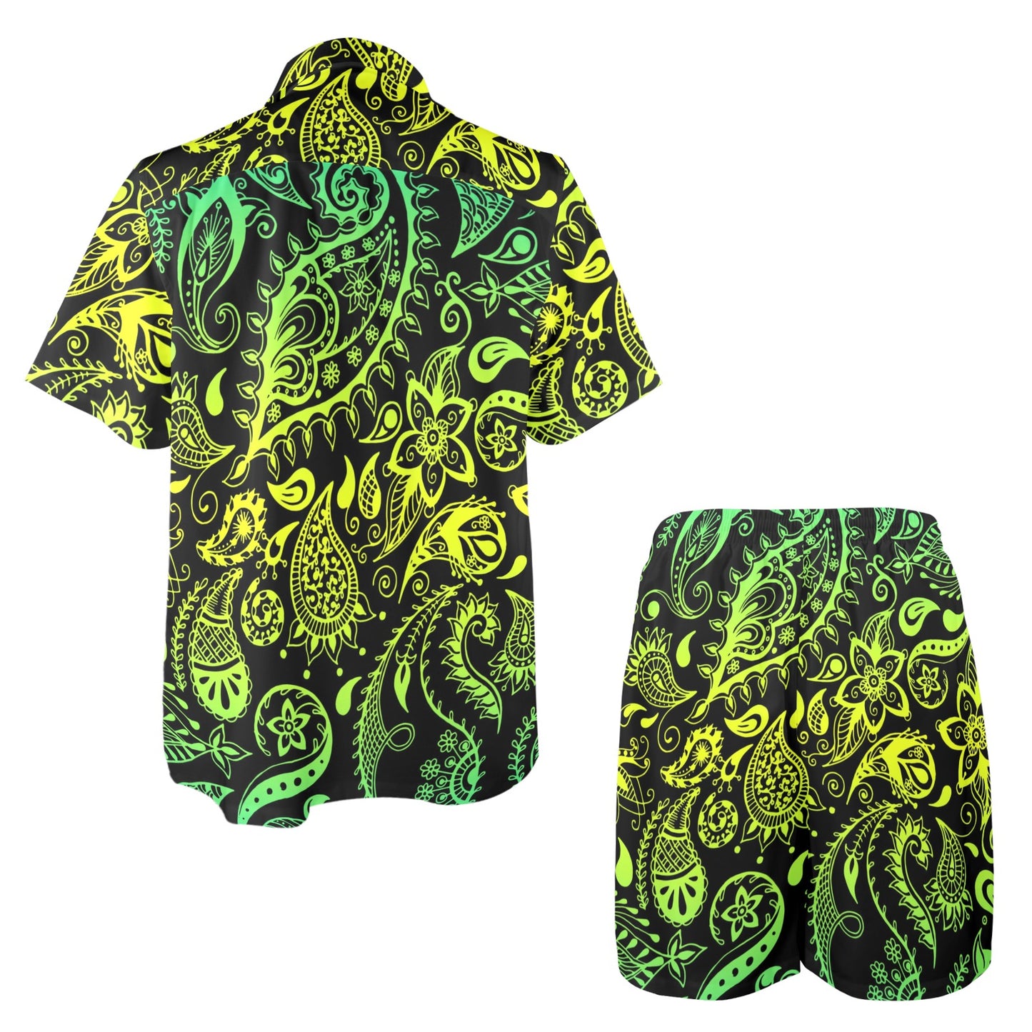 Paisley Green Design Print Men's Beach Shirt and Shorts Set