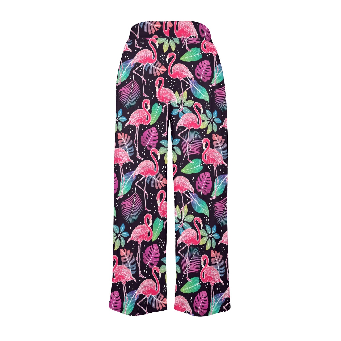 Flamingo Tropical leaves Neon Print Women's Wide Leg Lounge Pants