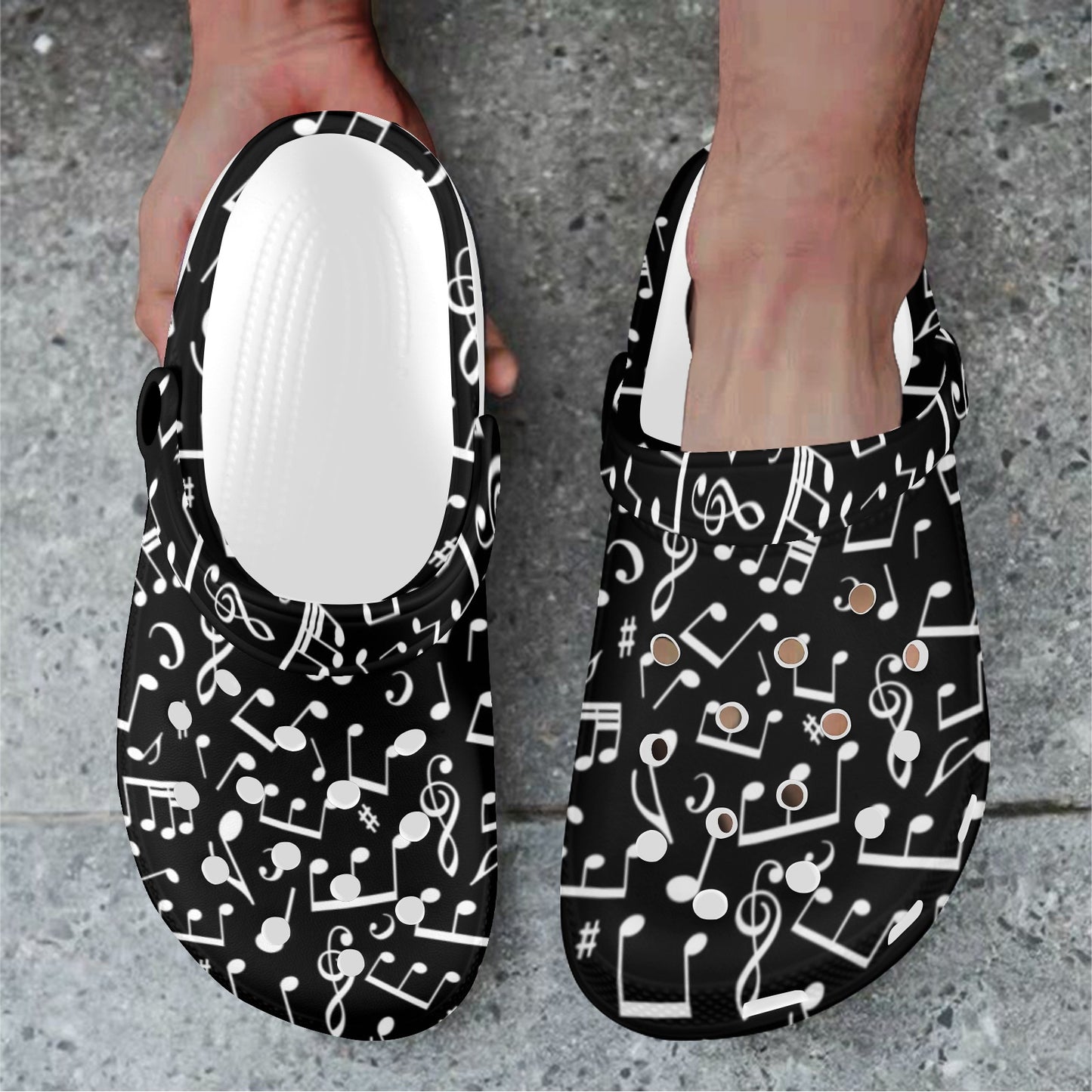Music Note Black white Themed Print Unisex Clogs Shoes