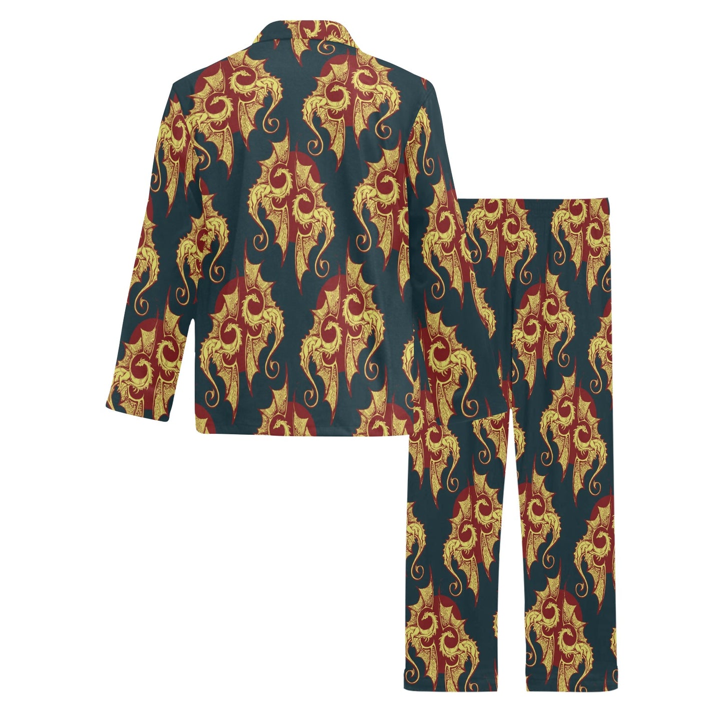Dragons Gold Design Pattern Men's Long Pajama Set