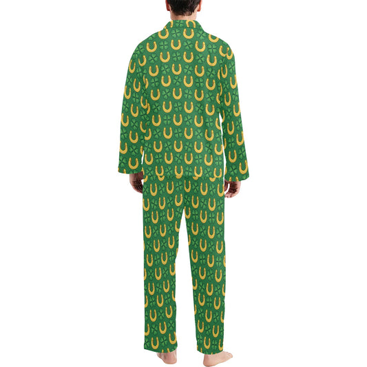 Shamrock Horseshoes Print Pattern Men's Long Pajama Set