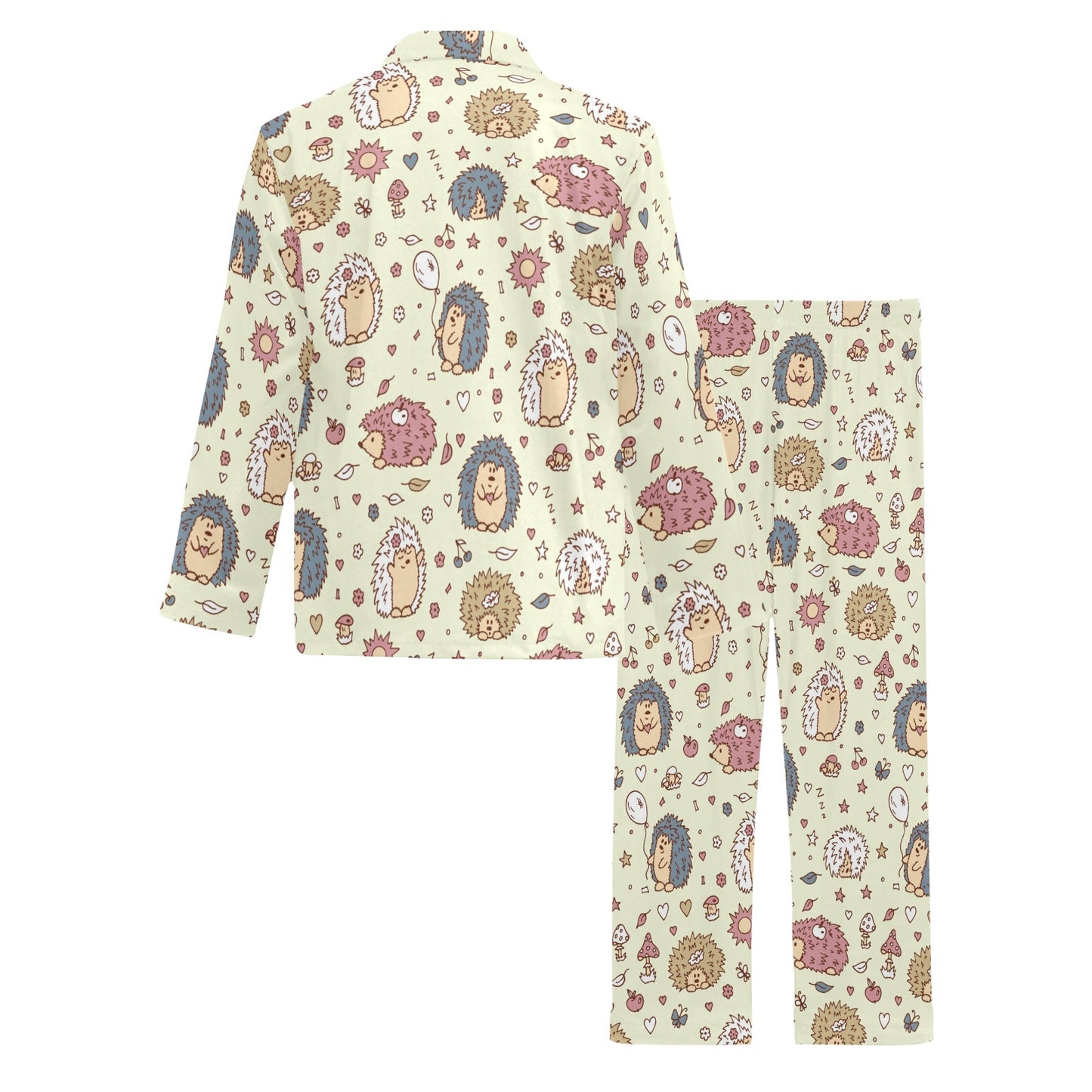 Hedgehog Cute Pattern Print Design 01 Men's Long Pajama Set