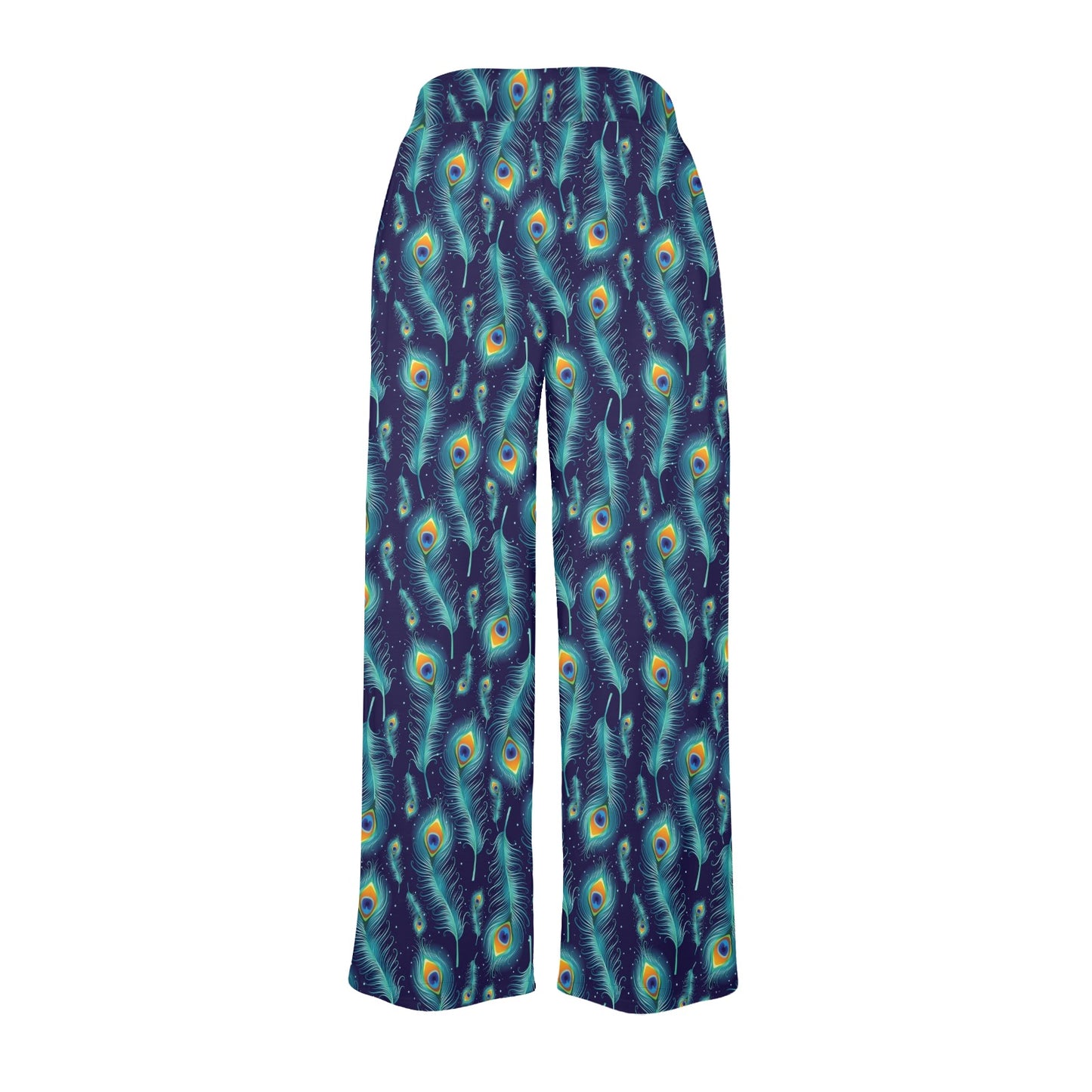 Peacock Feather Blue Design Print Women's Wide Leg Lounge Pants