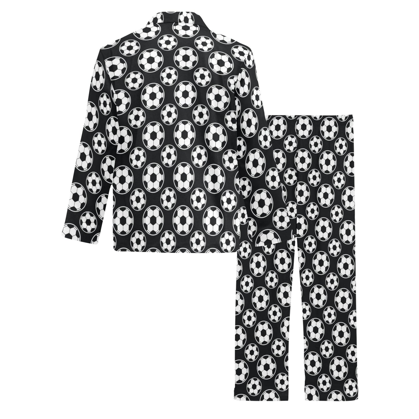 Soccer Ball Black Print Pattern Men's Long Pajama Set